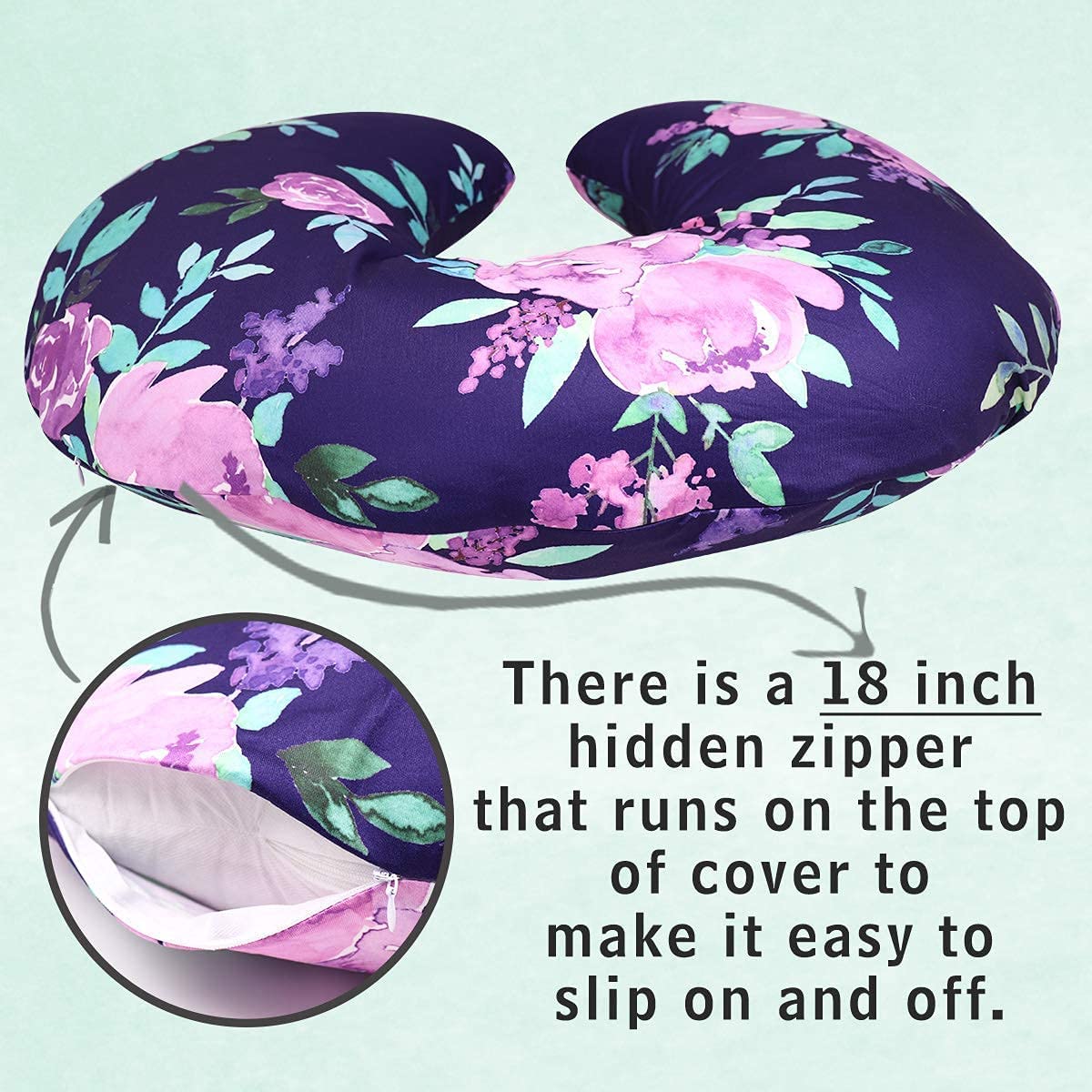 Purple Floral Nursing Pillow Cover & Car Seat Cover Set - Soft Baby Boy & Girl Breastfeeding Pillow Slipcover with Stroller Canopy - Newborn Nursing Essentials for Comfortable Feeding & Travel Protection (Perfect for Home, Car & On-the-Go Parenting)