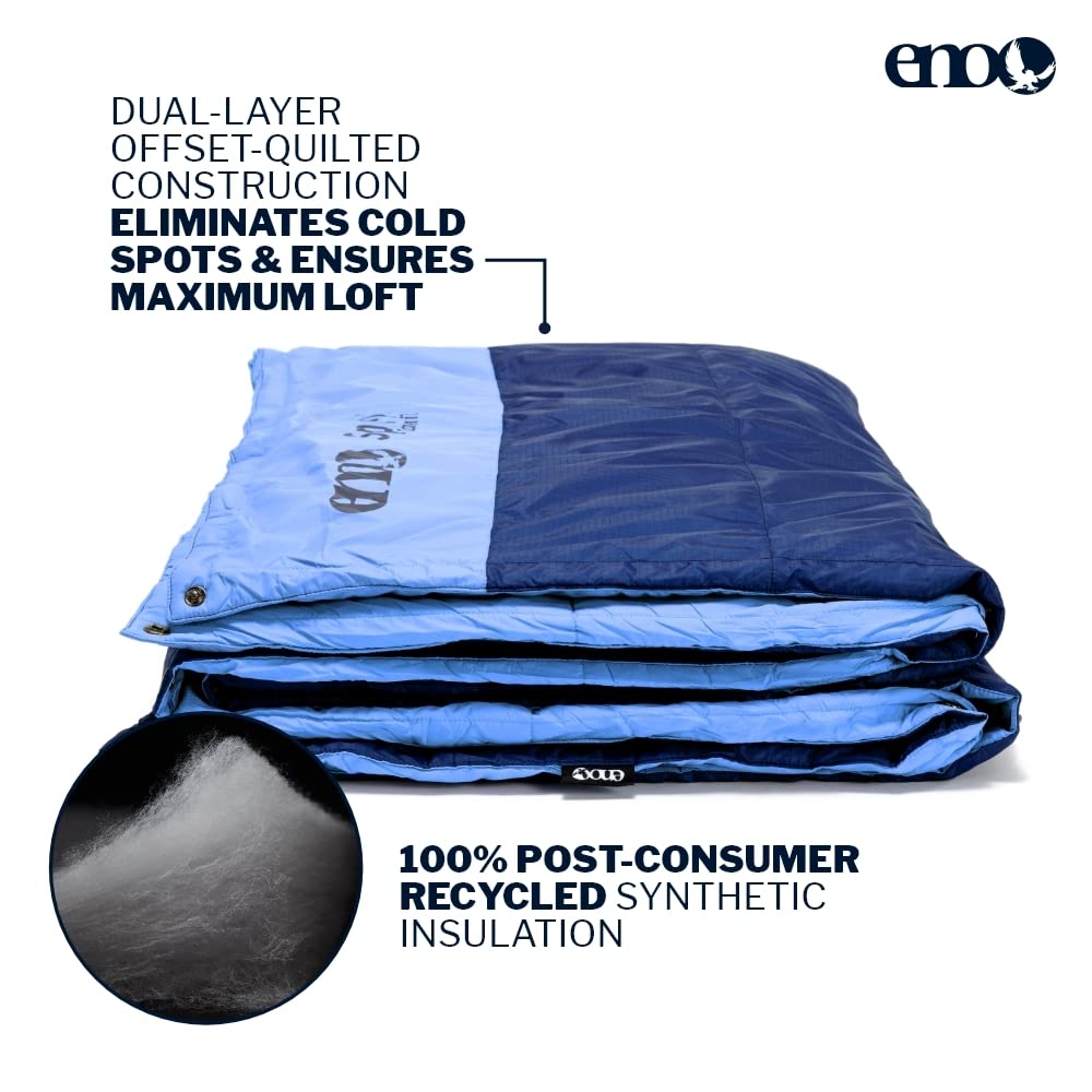 ENO Spark Camp Quilt - Lightweight & Packable Travel Blanket with Recycled Synthetic Insulation for Camping, Hiking, Backpacking | Perfect for Outdoor Adventures, Beach Picnics & Festival Use - Pacific Blue