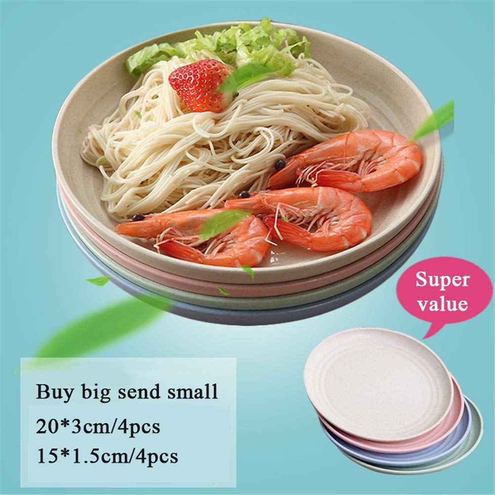 RemeeHi Wheat Straw Dinner Plates Set - 4 Medium & 4 Mini Unbreakable Plates, Microwave & Dishwasher Safe, Eco-Friendly Plastic Dinnerware for Home, Picnics, Camping & Outdoor Dining