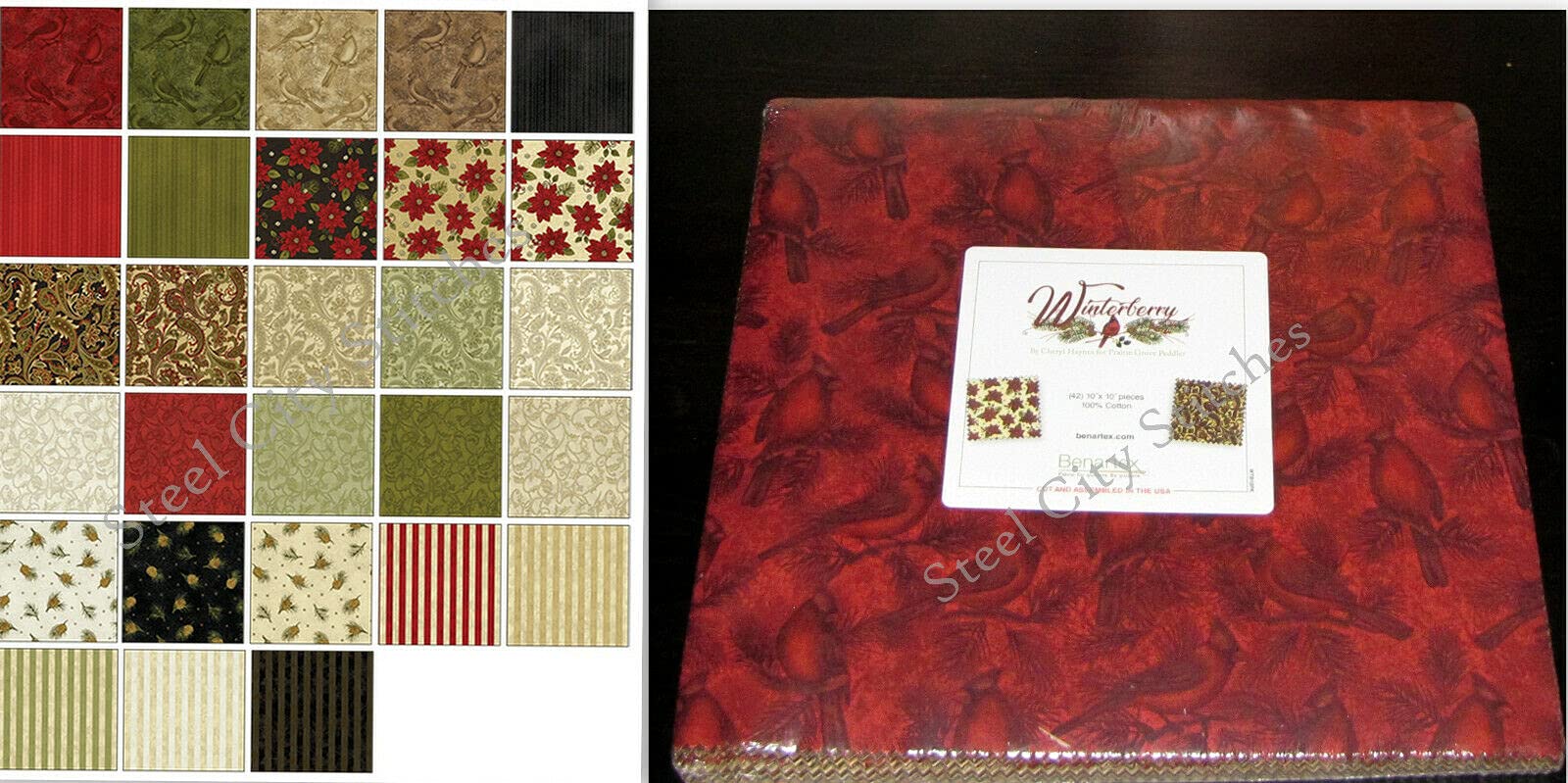 Premium 100% Cotton Winterberry Christmas Fabric - 10 Layer Cake with 42 Pre-Cut Squares for Quilting, Sewing & Holiday DIY Crafts | Perfect for Christmas Decorations, Table Runners & Festive Home Projects