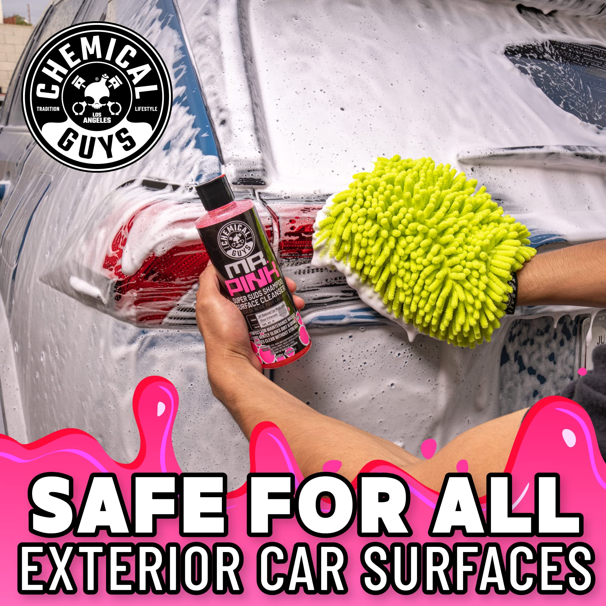 Worx WG605 13 Amp Electric Pressure Washer 1800 PSI with 3 Nozzles & Chemical Guys CWS_402_16 Mr. Pink Foaming Car Wash Soap (16 fl oz) - Safe for Cars, Trucks, Motorcycles, RVs - Candy Scent | Perfect for Home Driveway Cleaning & Vehicle Detailing