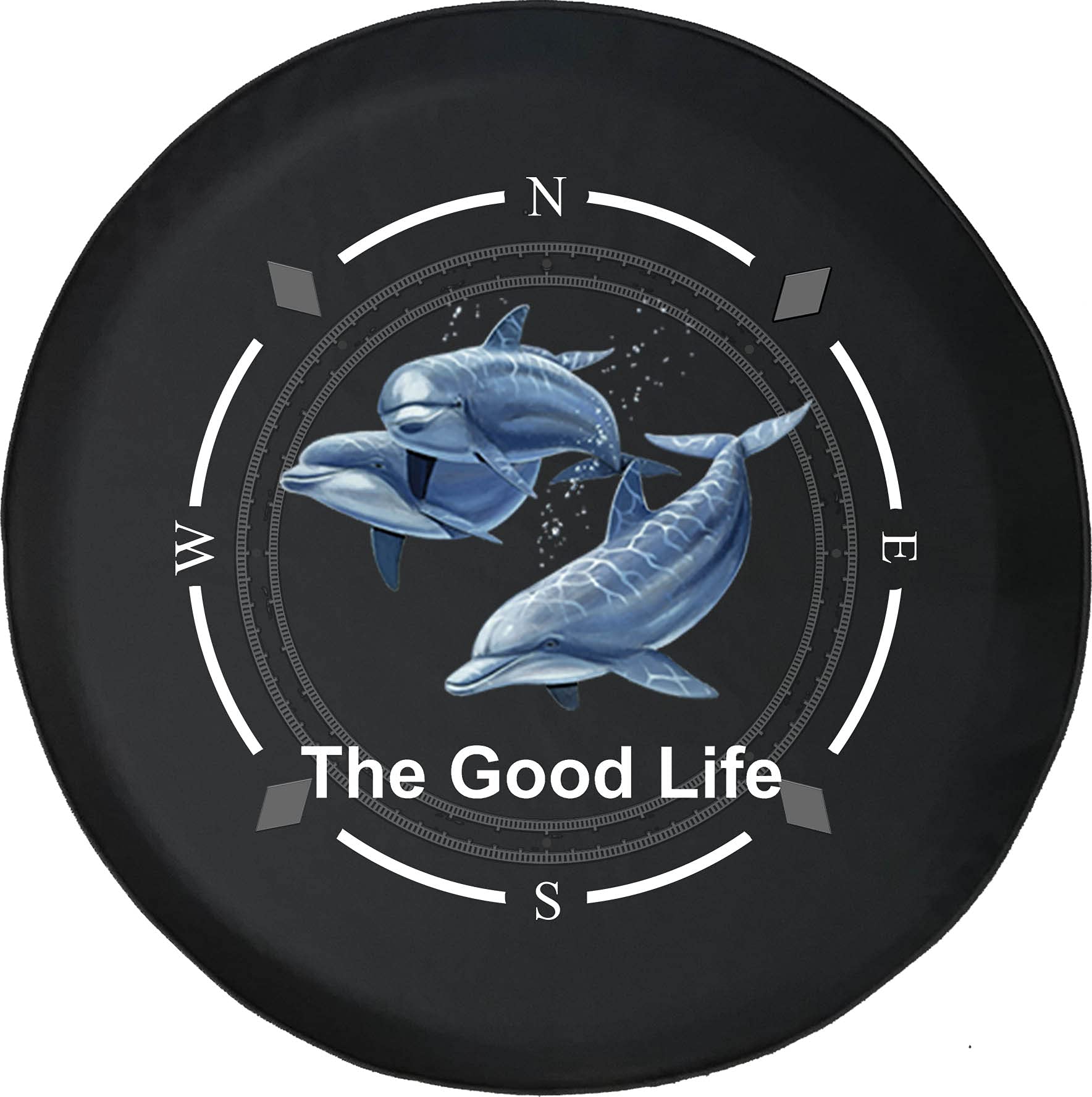 American Unlimited Spare Tire Cover with Compass Design - Playful Dolphin Wheel Cover for SUV, Trailer, RV Accessories - Universal Fit for Most Vehicles - Perfect for Road Trips, Camping & Outdoor Adventures