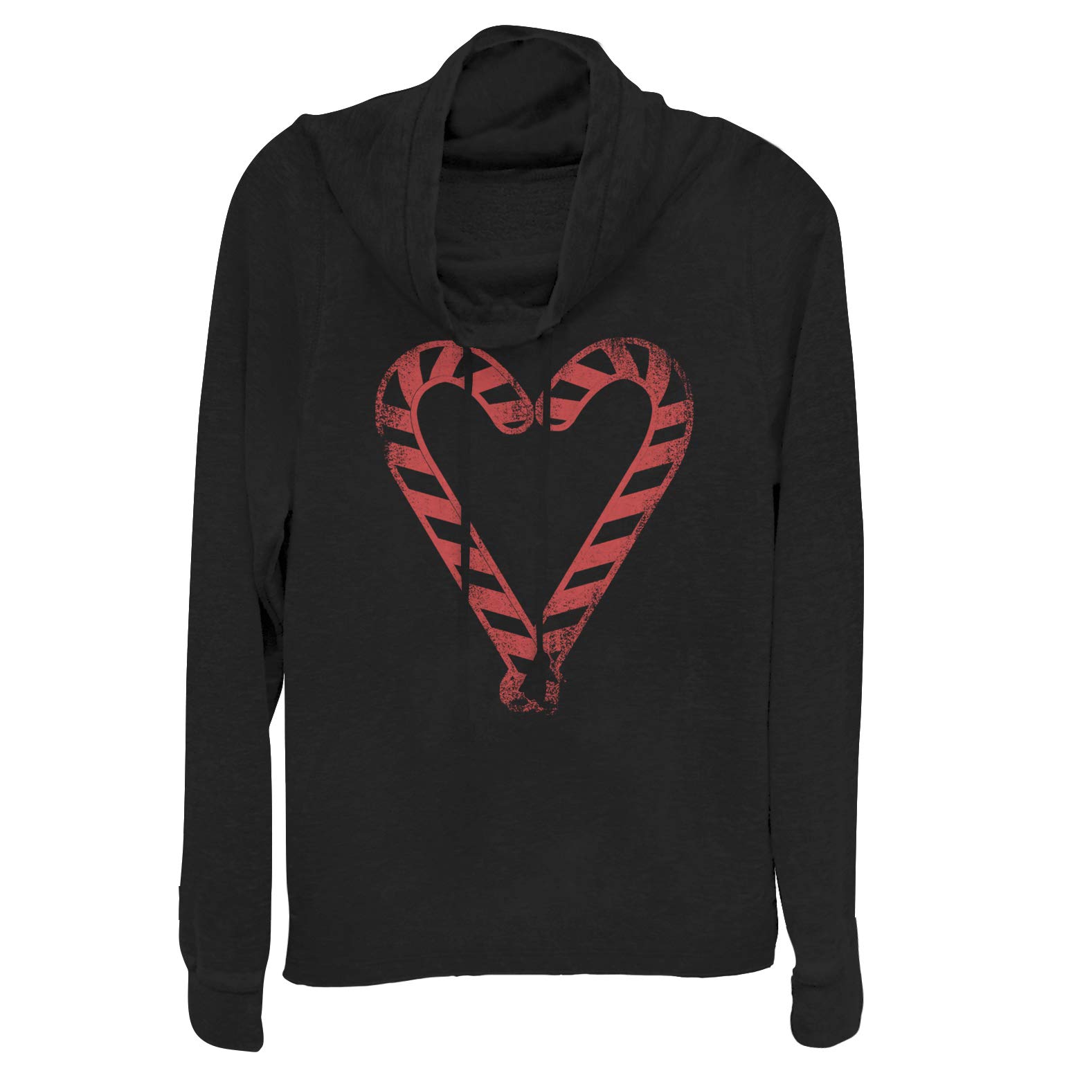 Junior's Chin UP Christmas Candy Cane Heart Cowl Neck Sweatshirt | Festive Holiday Pullover for Teens | Perfect for Christmas Parties & Family Gatherings