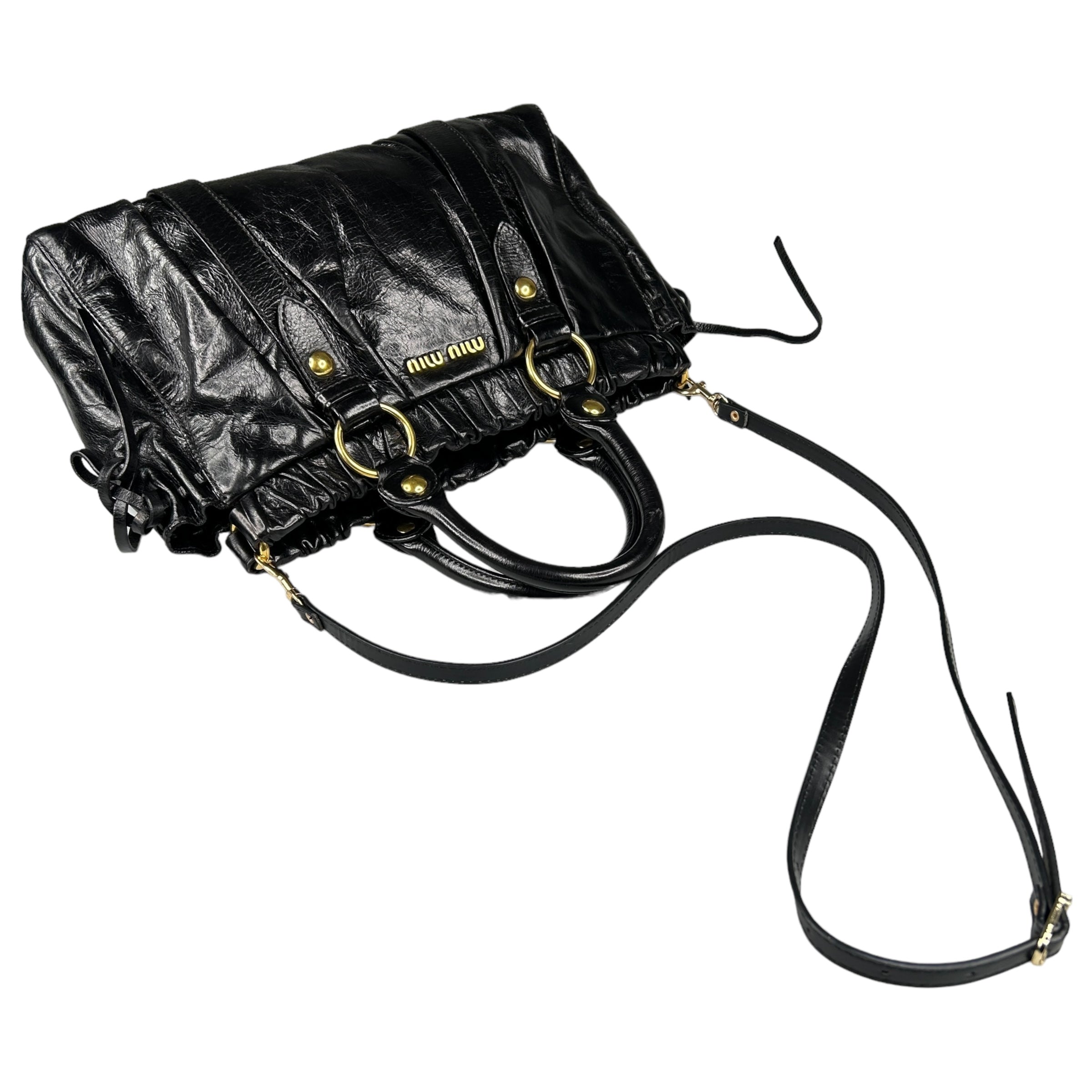 MIU MIU Black Leather Shoulder Bag with Adjustable Crossbody Strap - Perfect for Work, Travel & Everyday Use