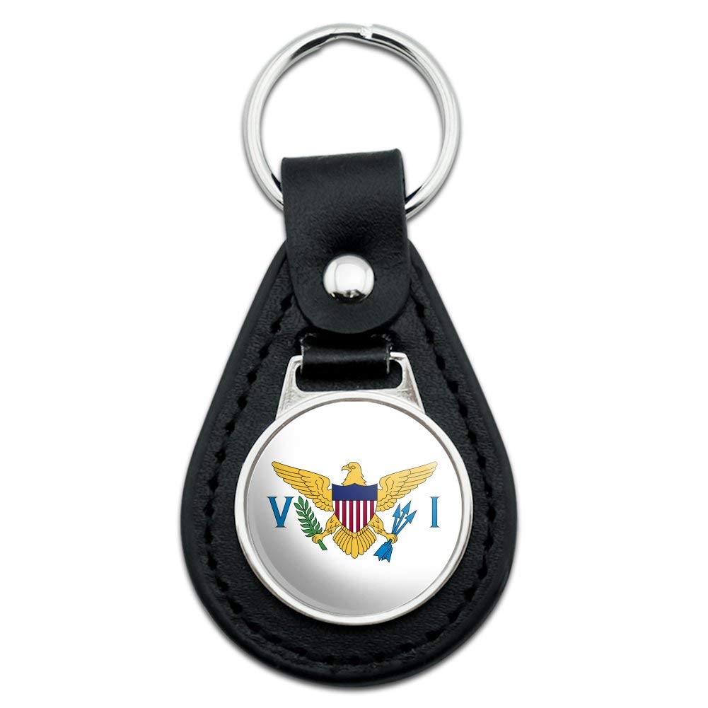 Black Leather US Virgin Islands Flag Keychain - Durable & Stylish Travel Accessory for Keys, Bags & Backpacks