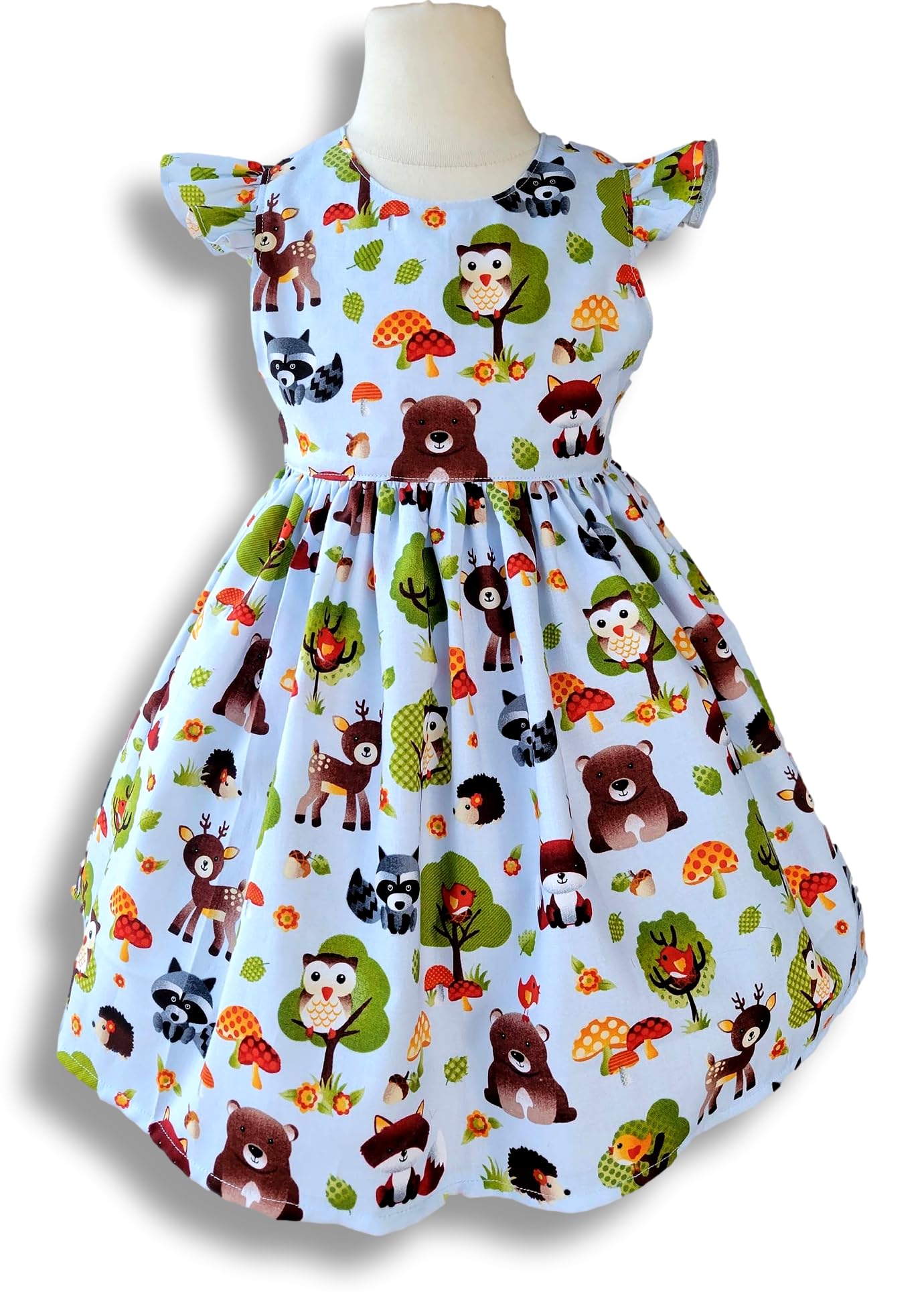 Girls Woodland Animal Birthday Dress - Light Blue Toddler Party Dress (4T) for Birthday Celebrations & Special Occasions