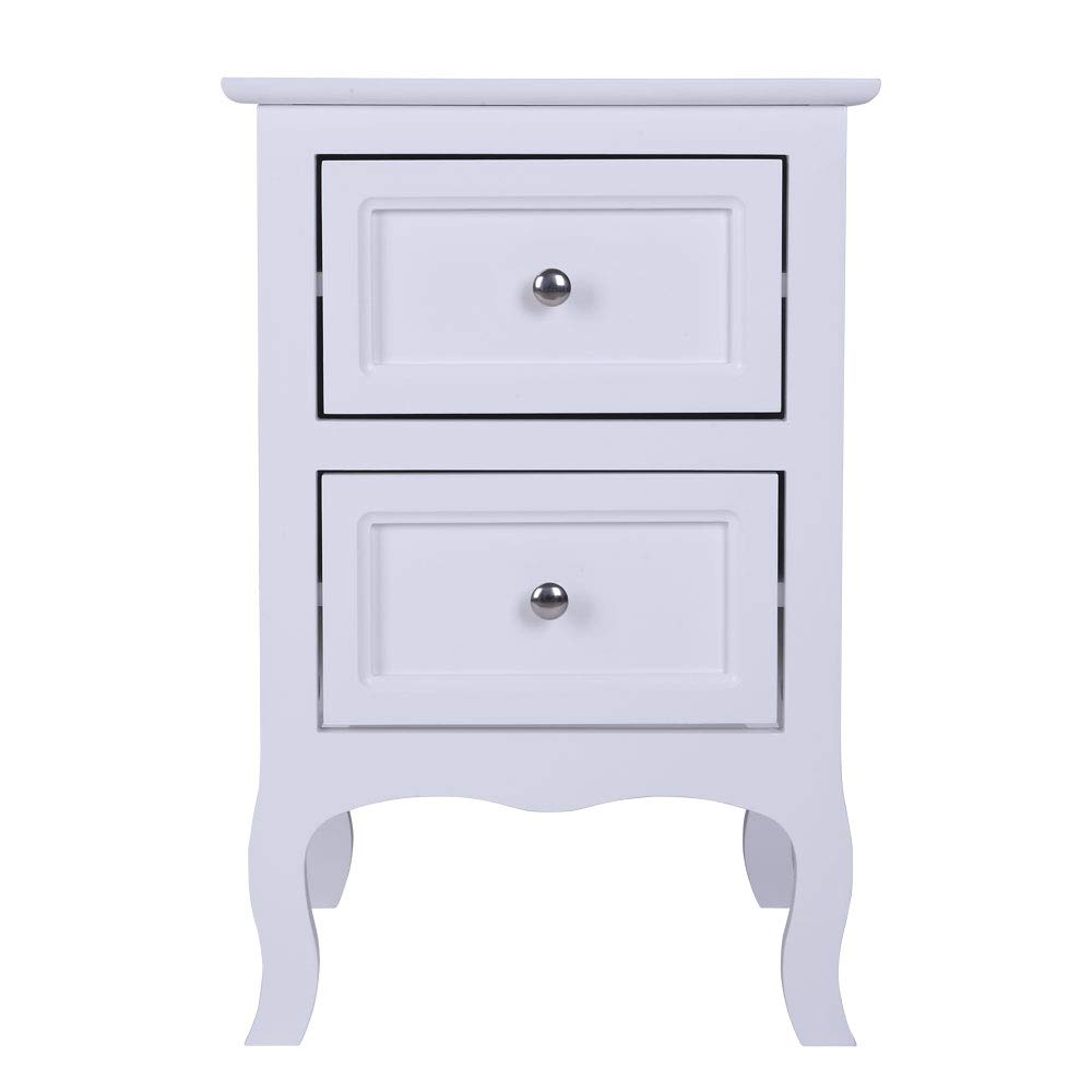 2-Piece White Wooden Nightstand Set with 2 Drawers - Bedside Table, Sofa Side Table for Bedroom & Living Room - Perfect as Lamp Table, Accent Furniture for Home Decor