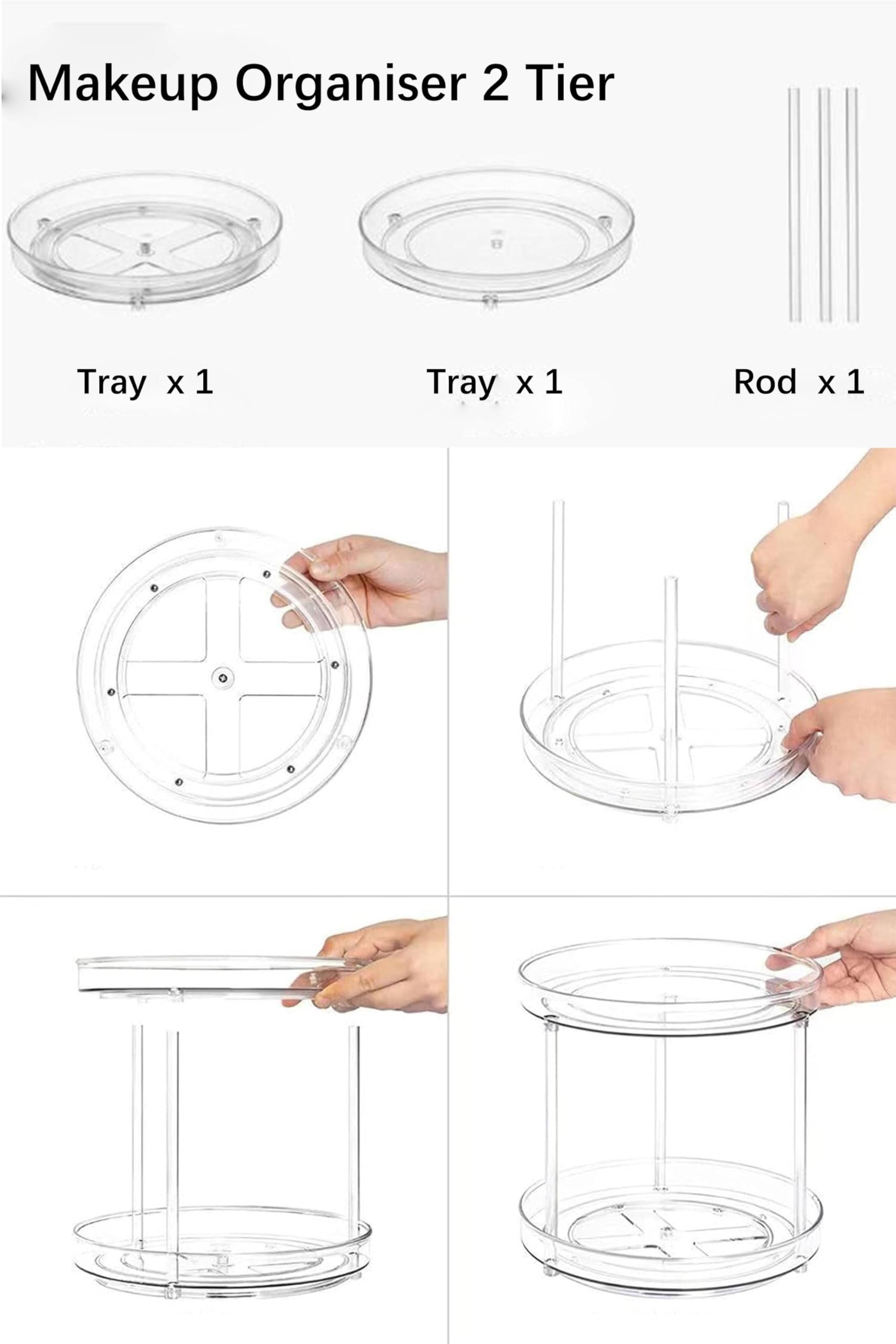 2-Tier Rotating Makeup Organizer with 360° Rotation - Clear Acrylic Skincare & Perfume Storage for Bathroom Vanity, Bedroom Dresser, and Kitchen Countertop (10.6 Inches)