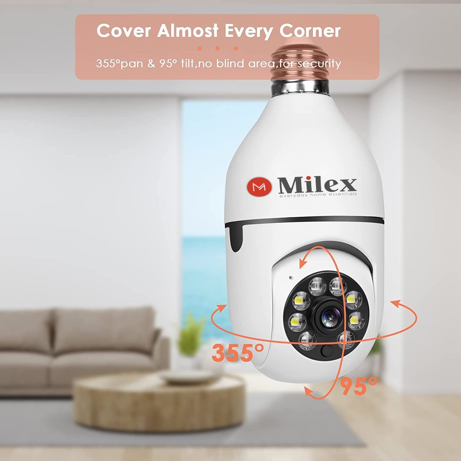2 Pack Milex Light Bulb Security Camera - Wireless Smart Home Surveillance, Motion Detection, Night Vision - Perfect for Indoor/Outdoor Home & Office Security