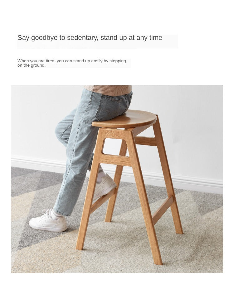 Solid Oak Wood High Bar Stool - Durable & Stylish for Kitchen Island, Breakfast Nook, and Home Bar Use