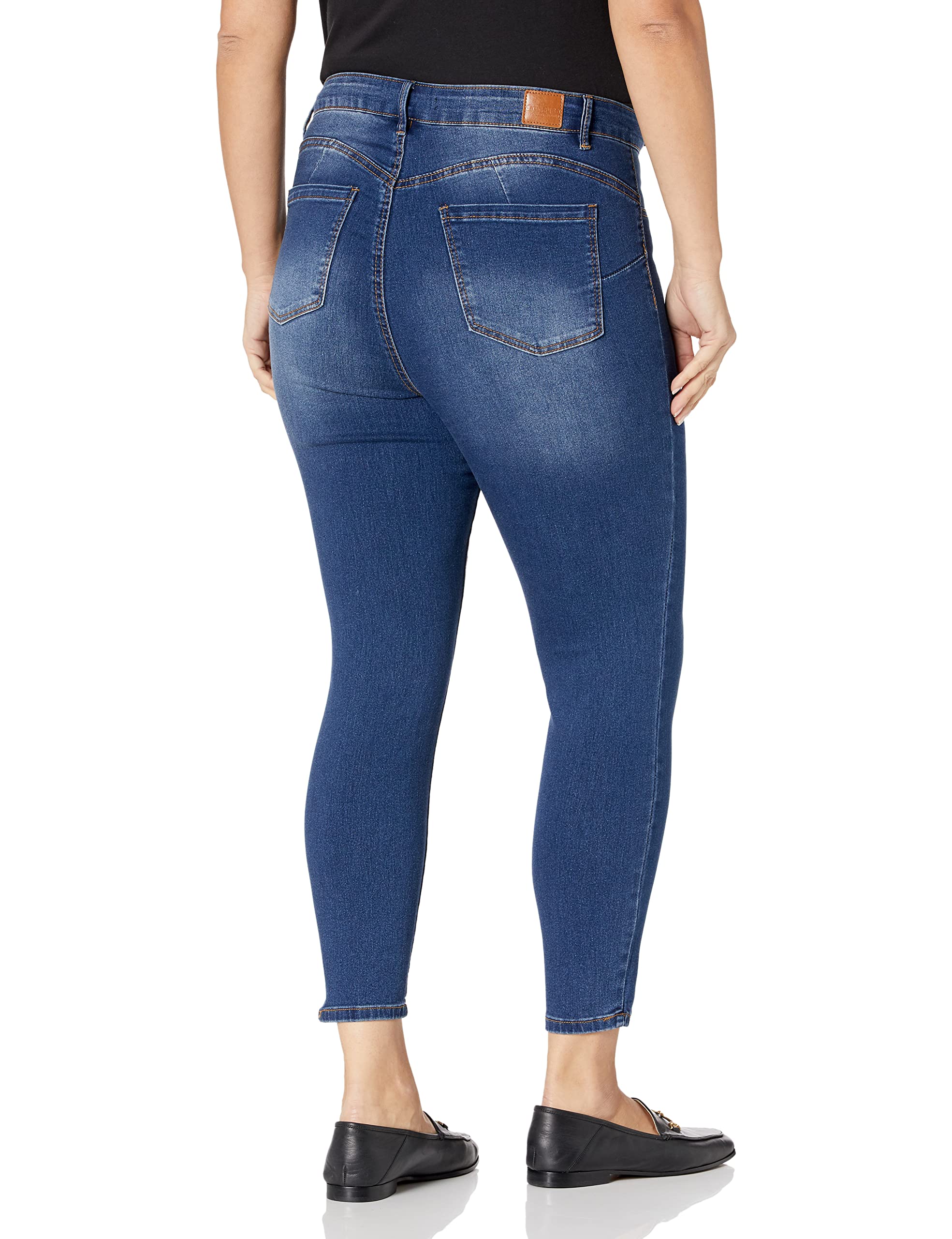 Women's Dark Wash Skinny Jeans with Exposed Buttons - Junior Plus Size for Casual Wear & Everyday Outfits
