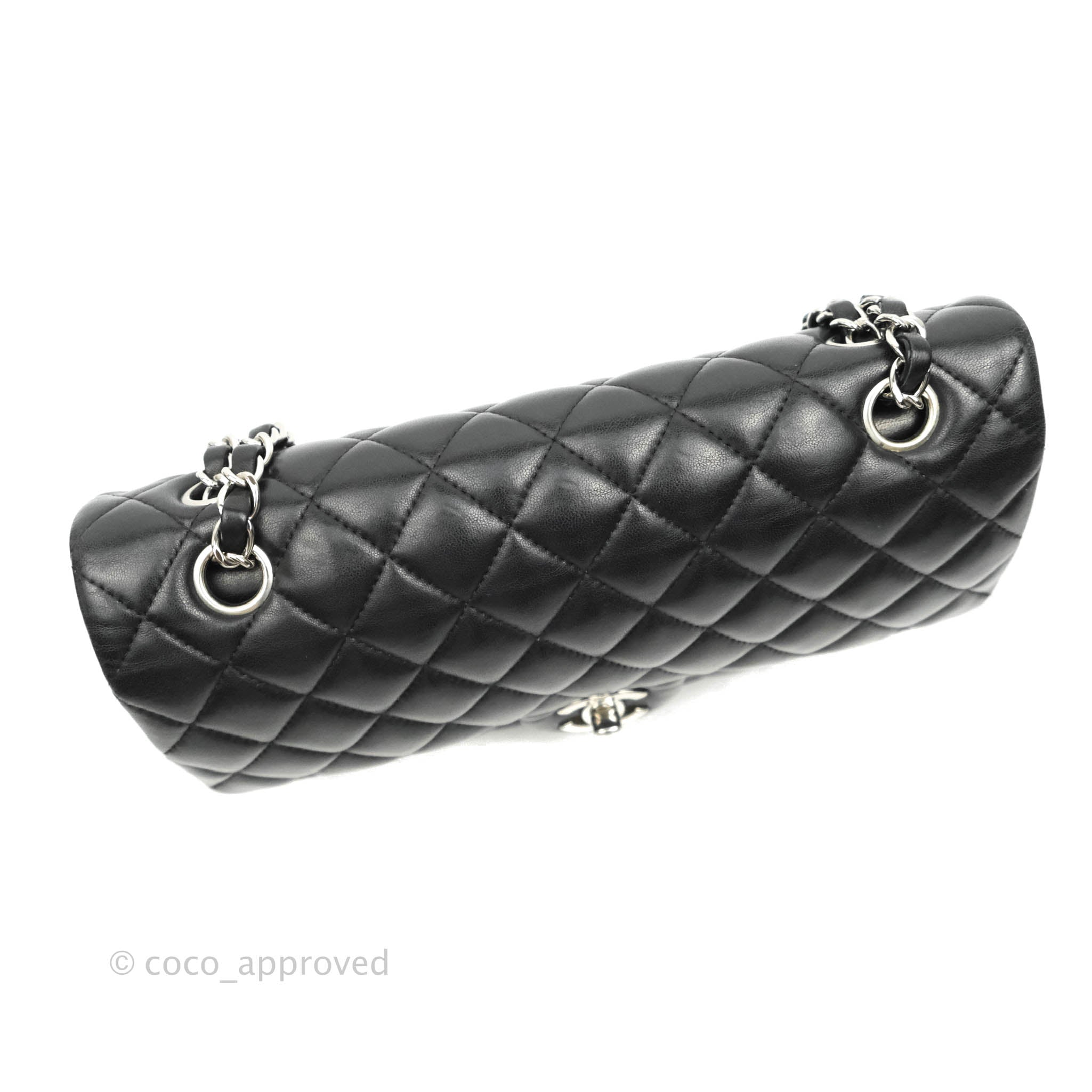 Chanel Classic M/L Medium Double Flap Bag - Black Lambskin Leather with Silver Hardware | Luxury Handbag for Women, Perfect for Work, Evening Events & Everyday Use
