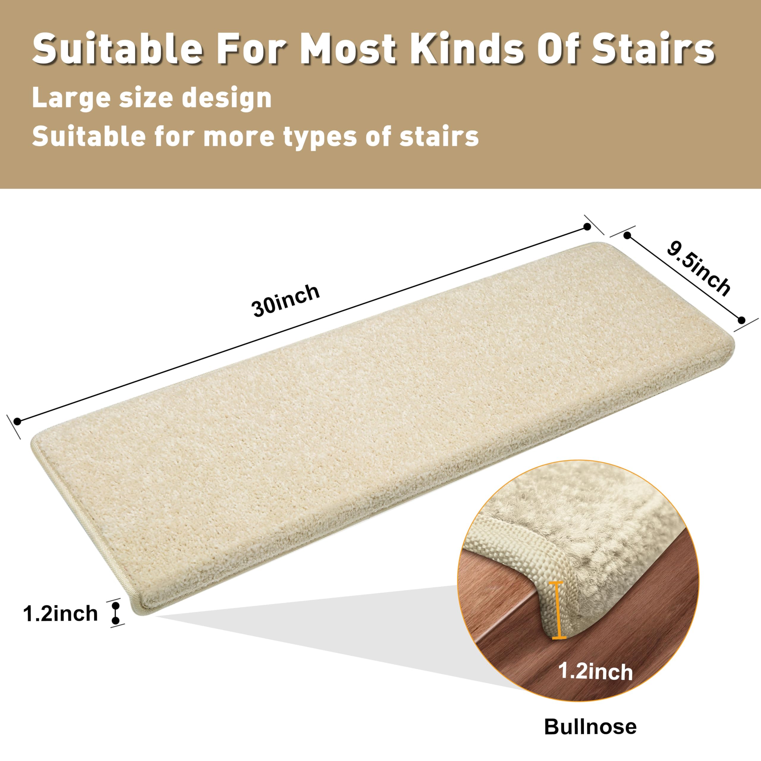 PURE ERA Bullnose Carpet Stair Treads Set - 14-Piece Non-Slip Stair Protectors (9.5