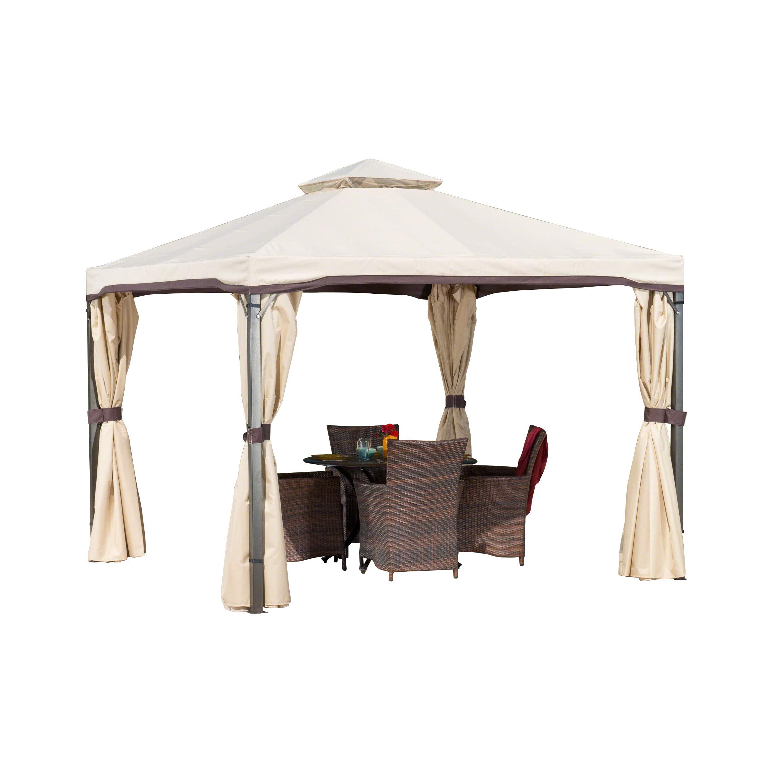 Christopher Knight Home CKH Outdoor Gazebo Canopy with Net Drapery - Beige Waterproof Patio Shade Cover for Garden, Backyard, and Poolside Relaxation