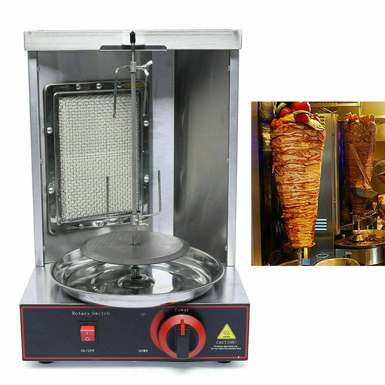Commercial Gas Shawarma Machine - Vertical LPG Kebab Grill, Smokeless BBQ Rotisserie Oven with 1 Burner, 110V for Restaurants, Food Trucks & Catering Events