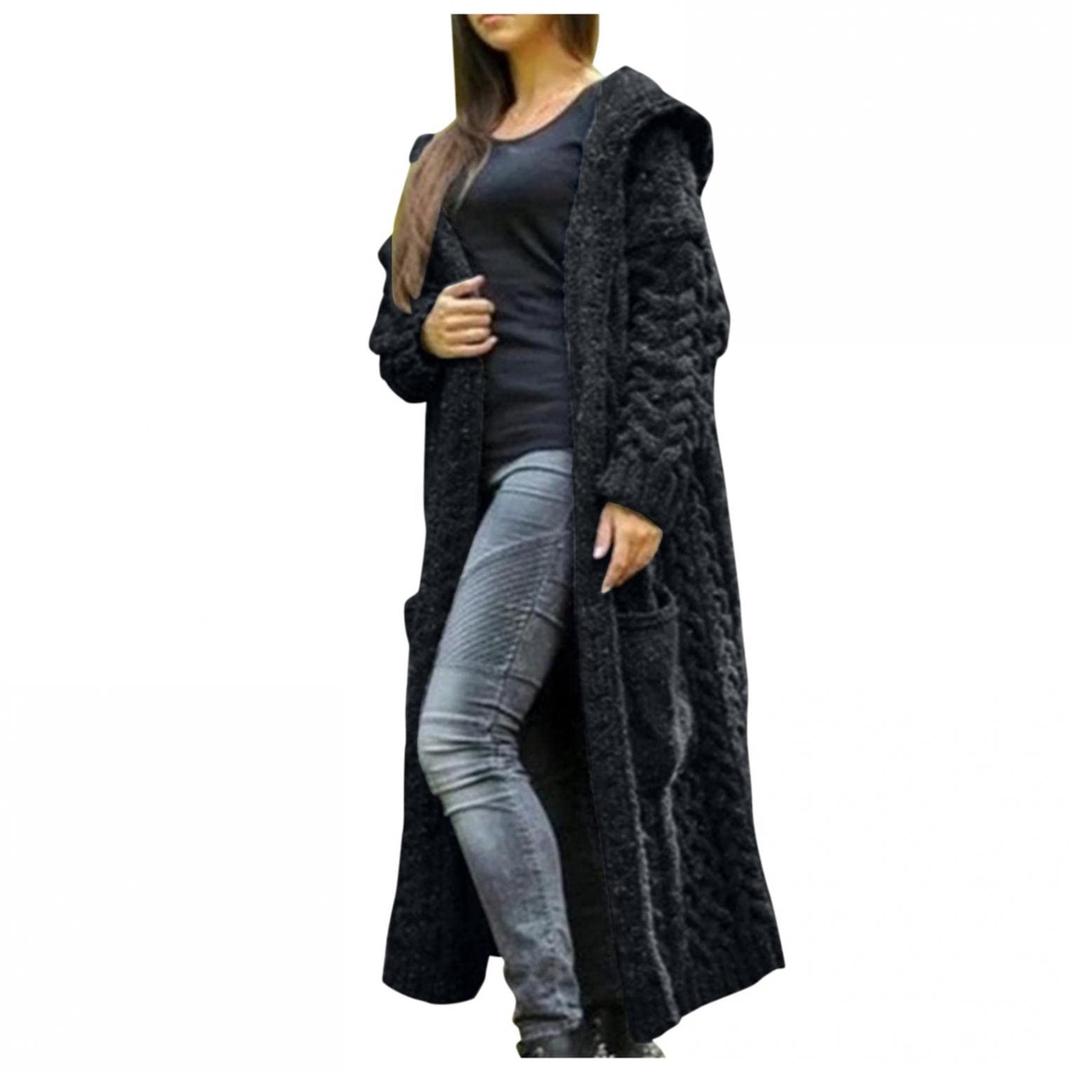 Women's Oversized Cable Knit Hooded Cardigan Sweater - Heavyweight Warm Open Front Long Coat with Pockets | Perfect for Winter Layering, Casual Outfits & Cozy Home Wear
