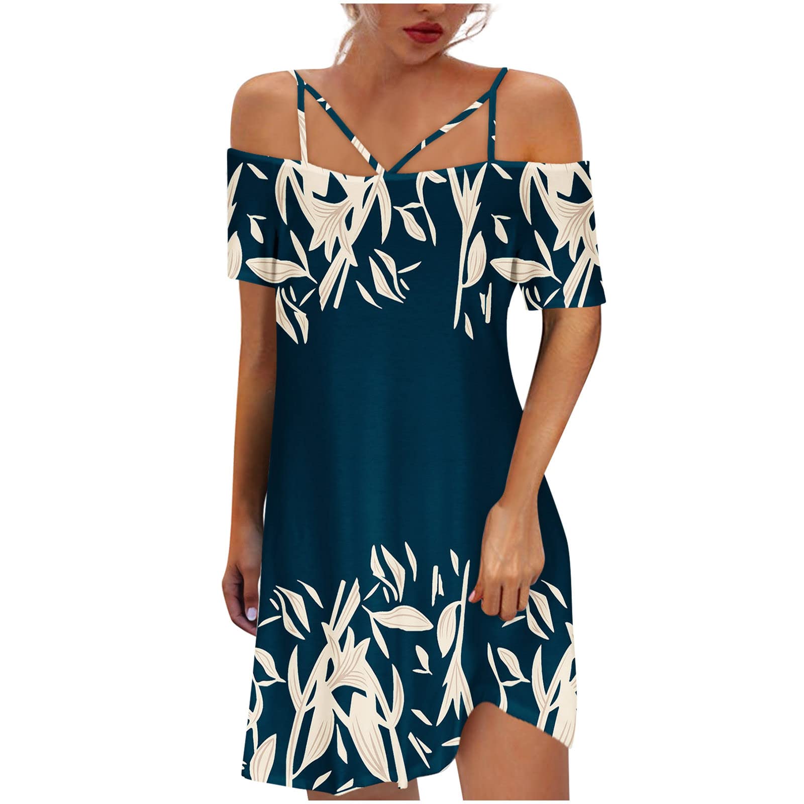 Women's Summer Off The Shoulder Dress - Short Sleeve Sexy Casual Beach Sundress with Floral Print | Perfect for Vacations, Pool Parties & Date Nights