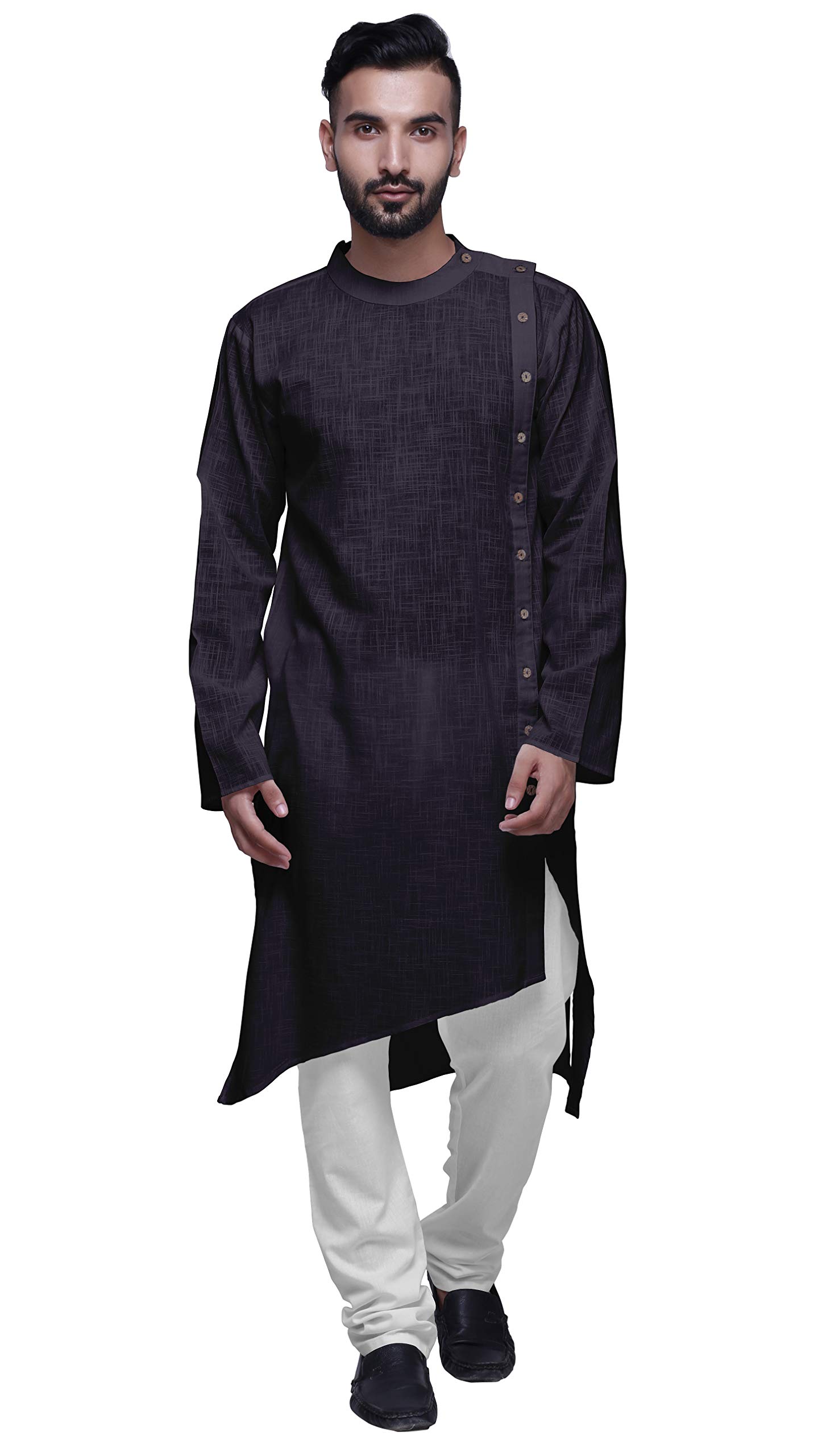 Atasi Men's Solid Satin Slub Long Sleeve Kurta Shirt - Perfect for Festivals, Weddings, and Formal Occasions