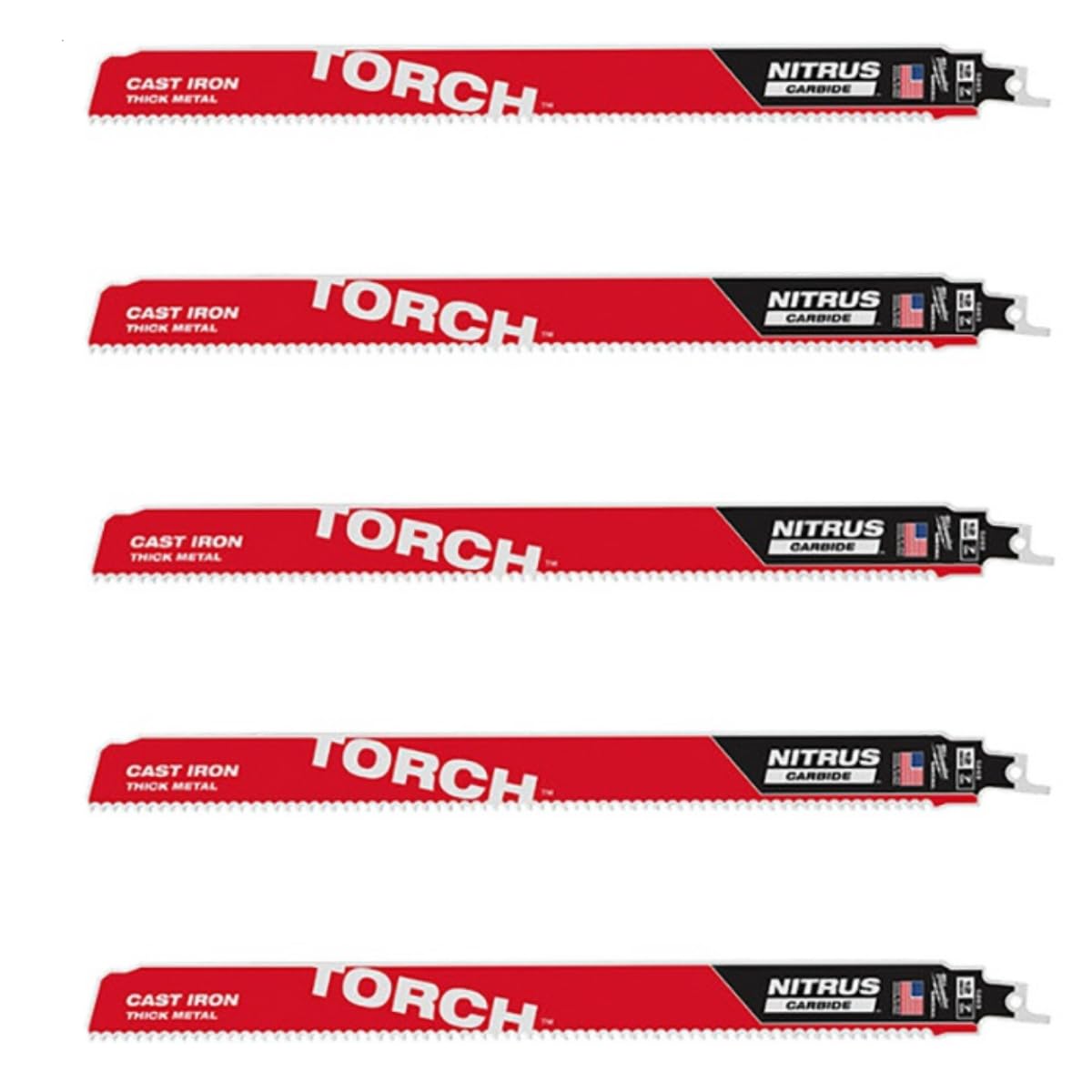 Milwaukee 48-00-5563 12-Inch 7 TPI Reciprocating Saw Blades for Cast Iron & Thick Metals - 5-Pack | Heavy-Duty Demolition & Metal Cutting | Ideal for Construction, Plumbing & HVAC Work