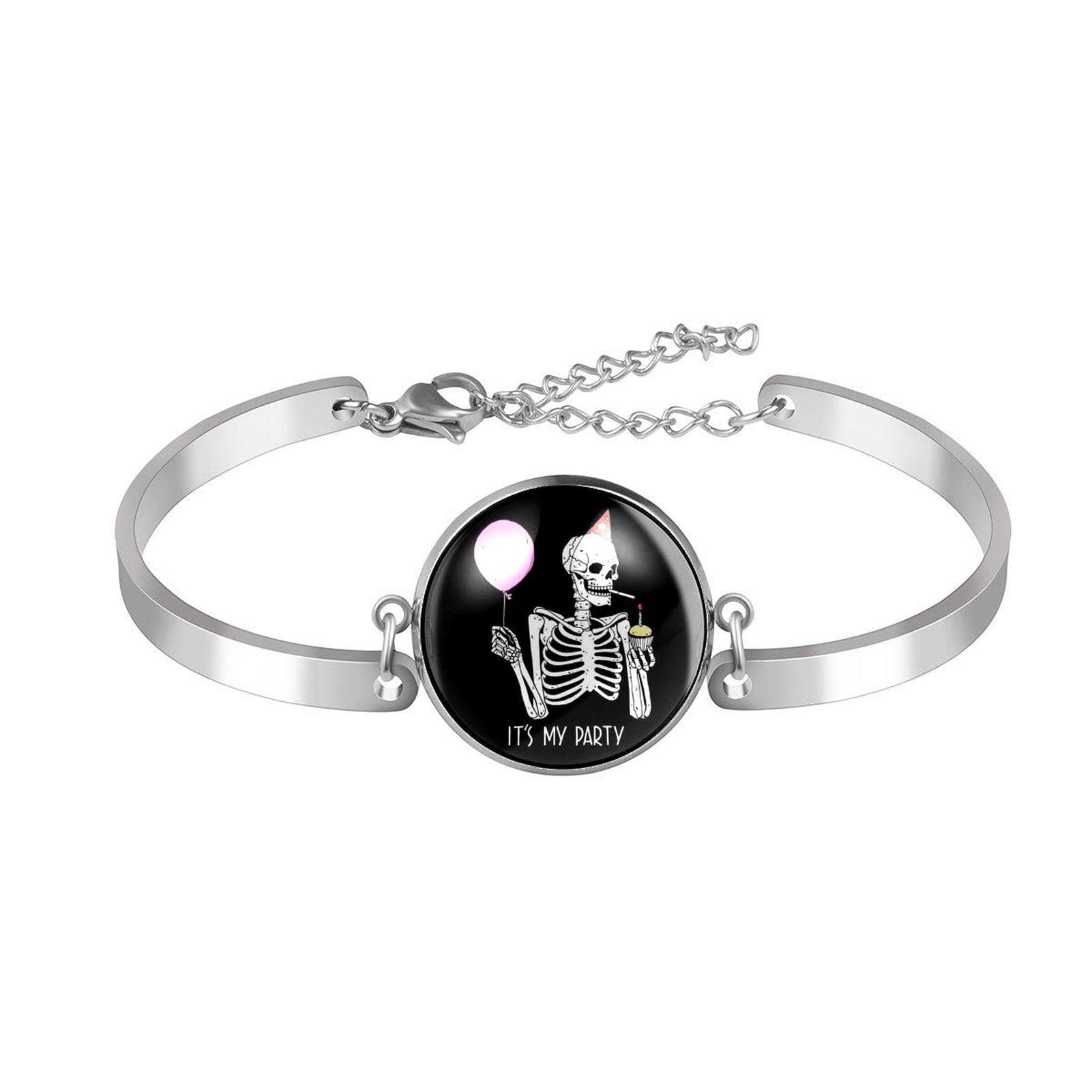 Adjustable Skeleton and Balloons Charm Bracelet for Women & Girls - Round Jewelry Gift for Valentine's Day, Birthday, Party Favors, and Everyday Wear