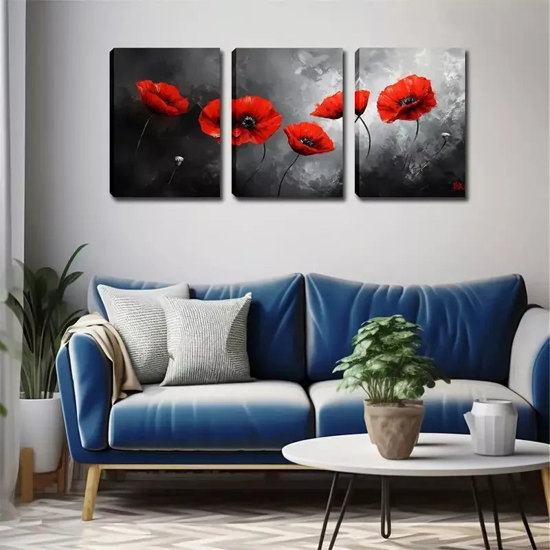 3-Piece Deep Red Floral Wall Art Set - Framed Canvas Prints 40x60cm (16x24in) | High-Quality Australian Made Home Decor | Perfect for Living Room, Bedroom & Office Wall Decoration