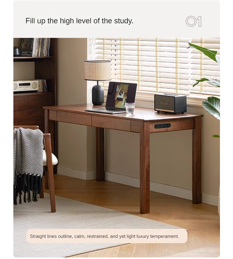 Premium Black Walnut, Ash & Oak Solid Wood Modern Writing Desk - Home Office Furniture for Work & Study | Ergonomic Design for Comfort & Productivity