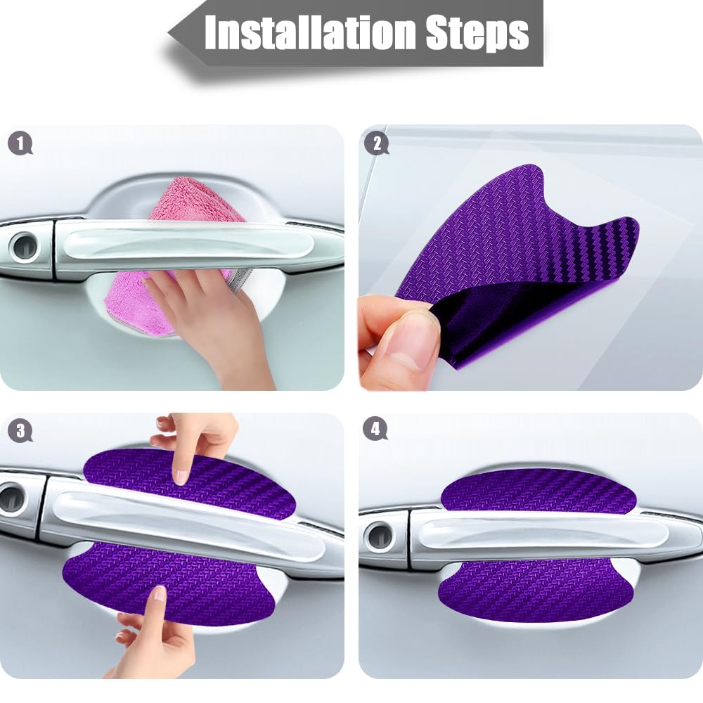 Pincuttee Universal Car Door Handle Protector - 8PC Purple Protective Films & Decals for Scratch Prevention - Perfect for SUVs, Sedans, and Trucks