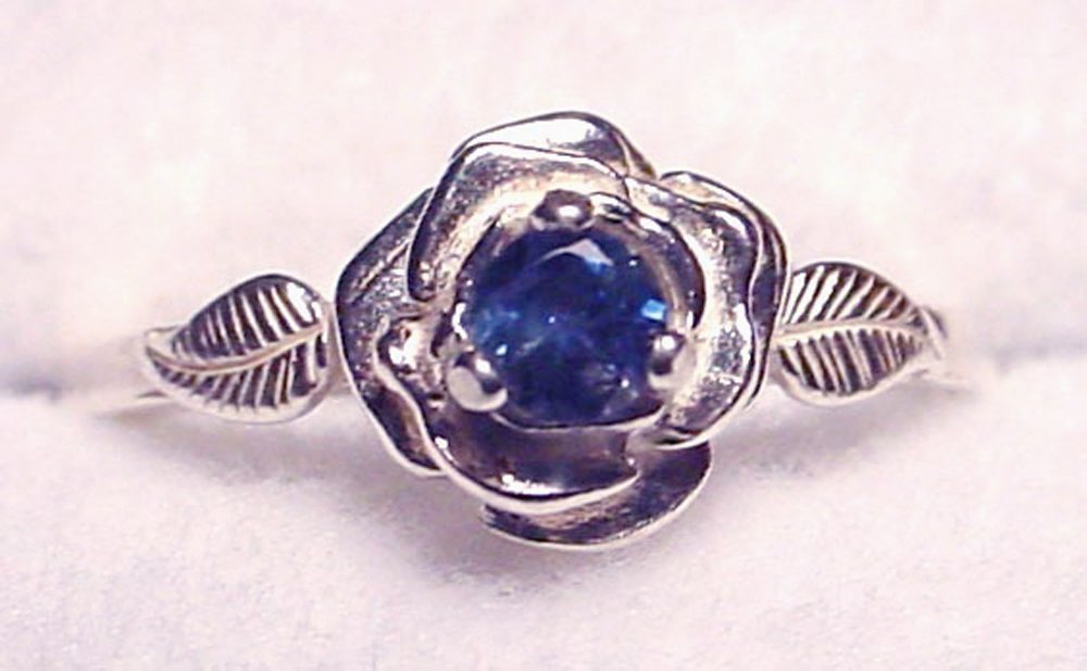 Montana Yogo Sapphire Rose Ring - Sterling Silver 925 Handmade Jewelry for Women, Elegant Gift for Valentine's Day, Anniversary & Special Occasions