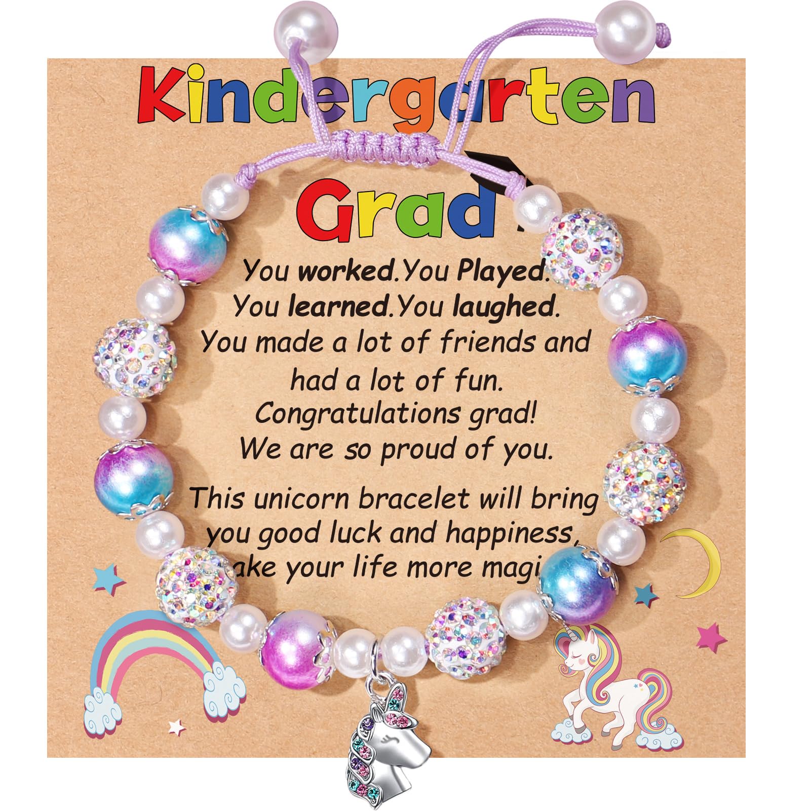 2025 Unicorn Charm Bracelet for Girls - 5th Grade Graduation Gift for Daughter, Granddaughter, Niece - Preschool & Kindergarten Graduation Present with Card & Gift Box - Perfect for School Ceremonies & Special Occasions