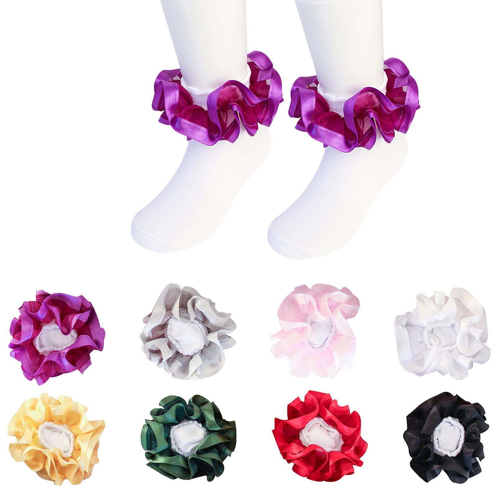 8 Pairs 3D Ruffled Lace Cotton Socks for Girls 0-10 Years - Frilly Princess Dress Socks for Parties, Weddings & Special Occasions