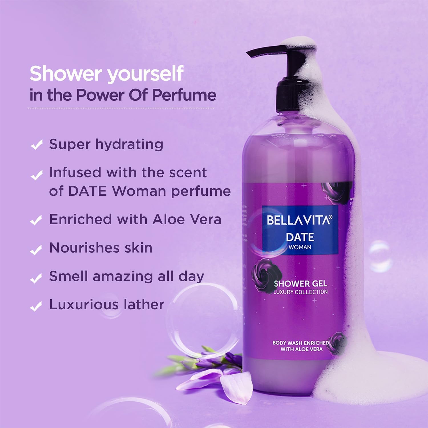 BVita Luxury Date Woman Body Wash - Refreshing Shower Gel for Deep Cleansing, Hydration & Moisturizing with Aloe Vera (500ml) | Softens & Smoothens Skin | Perfect for Daily Shower, Spa Day & Self-Care Routine