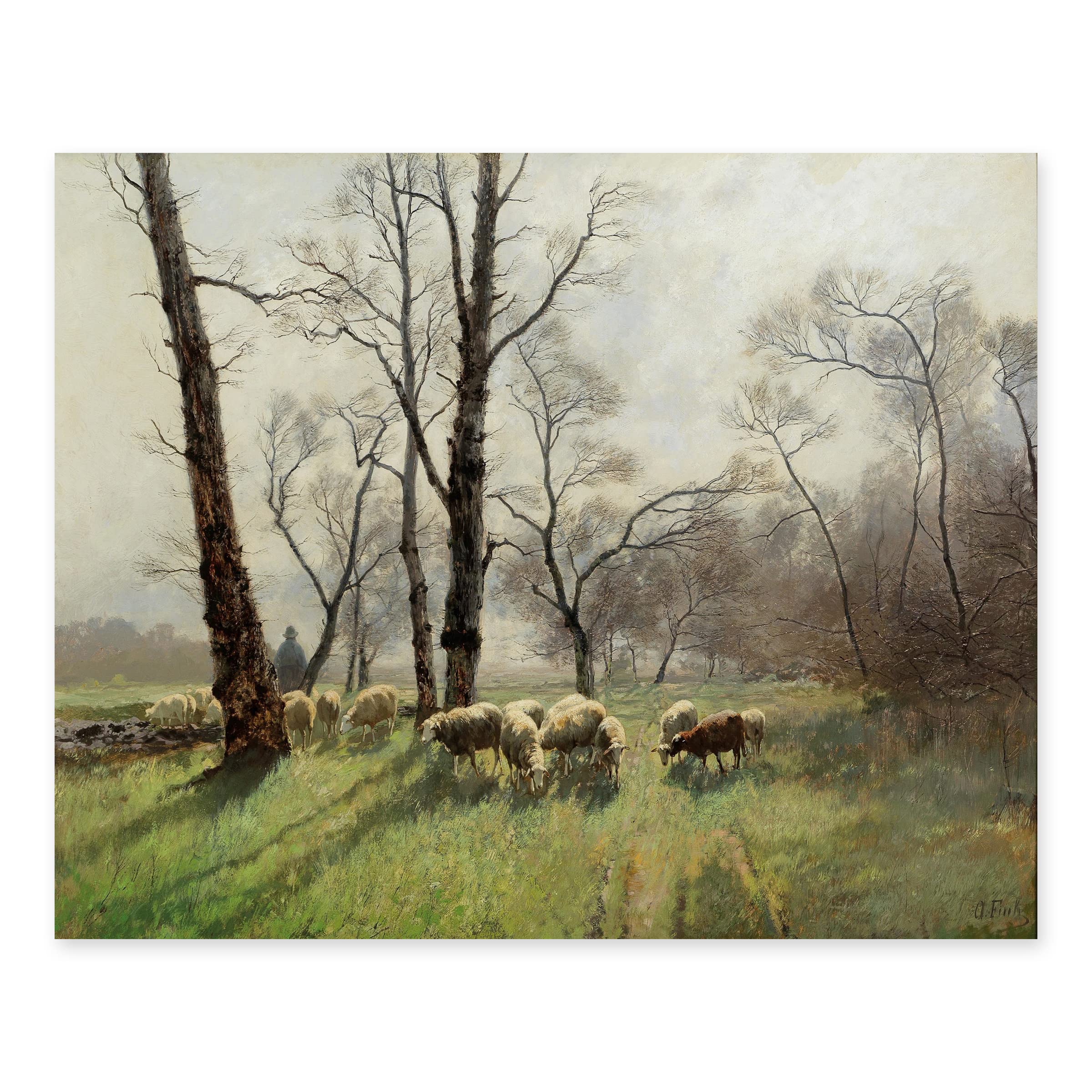 Vintage Grazing Sheep Landscape Print - Country Farm Wall Art Decor, Unframed Poster for Living Room, Bedroom & Office