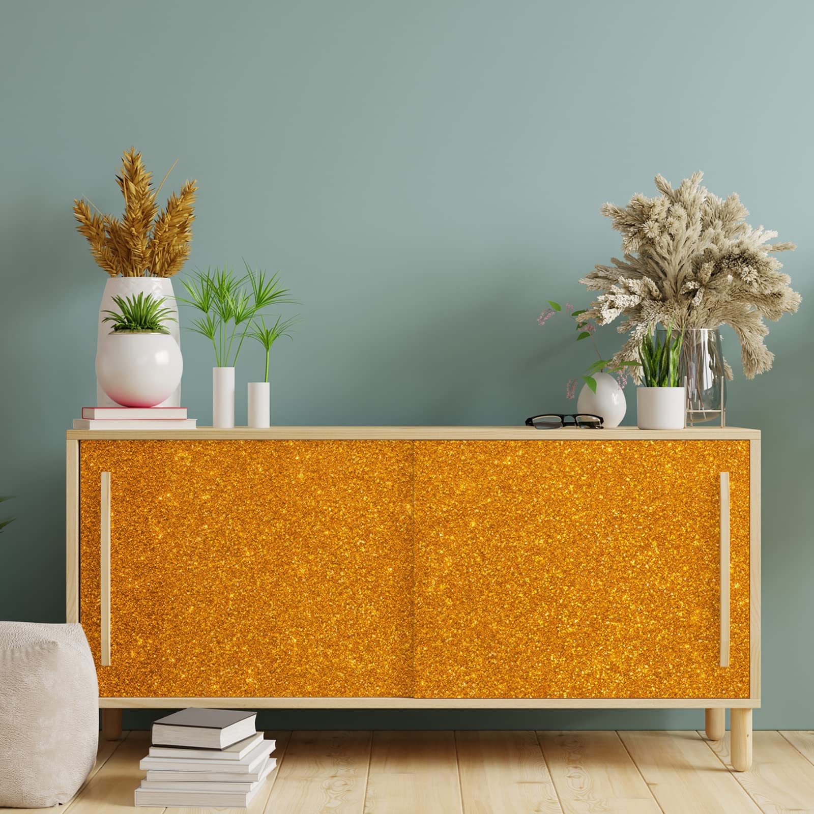 VEELIKE Gold Glitter Peel and Stick Wallpaper - Self-Adhesive Removable Sparkle Contact Paper for Bedroom, Cabinets, Furniture (15.7''x354'') - Perfect for Home Decor, DIY Projects & Accent Walls