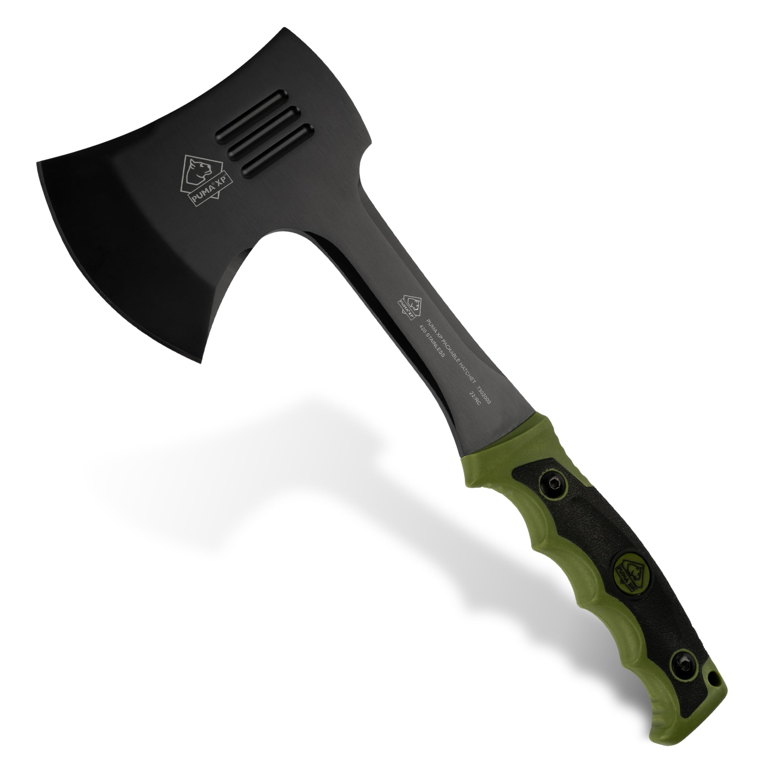 Puma XP Packable Camping Hatchet with Green Rubber Handle - Lightweight Compact Axe for Hiking, Backpacking & Outdoor Survival Gear