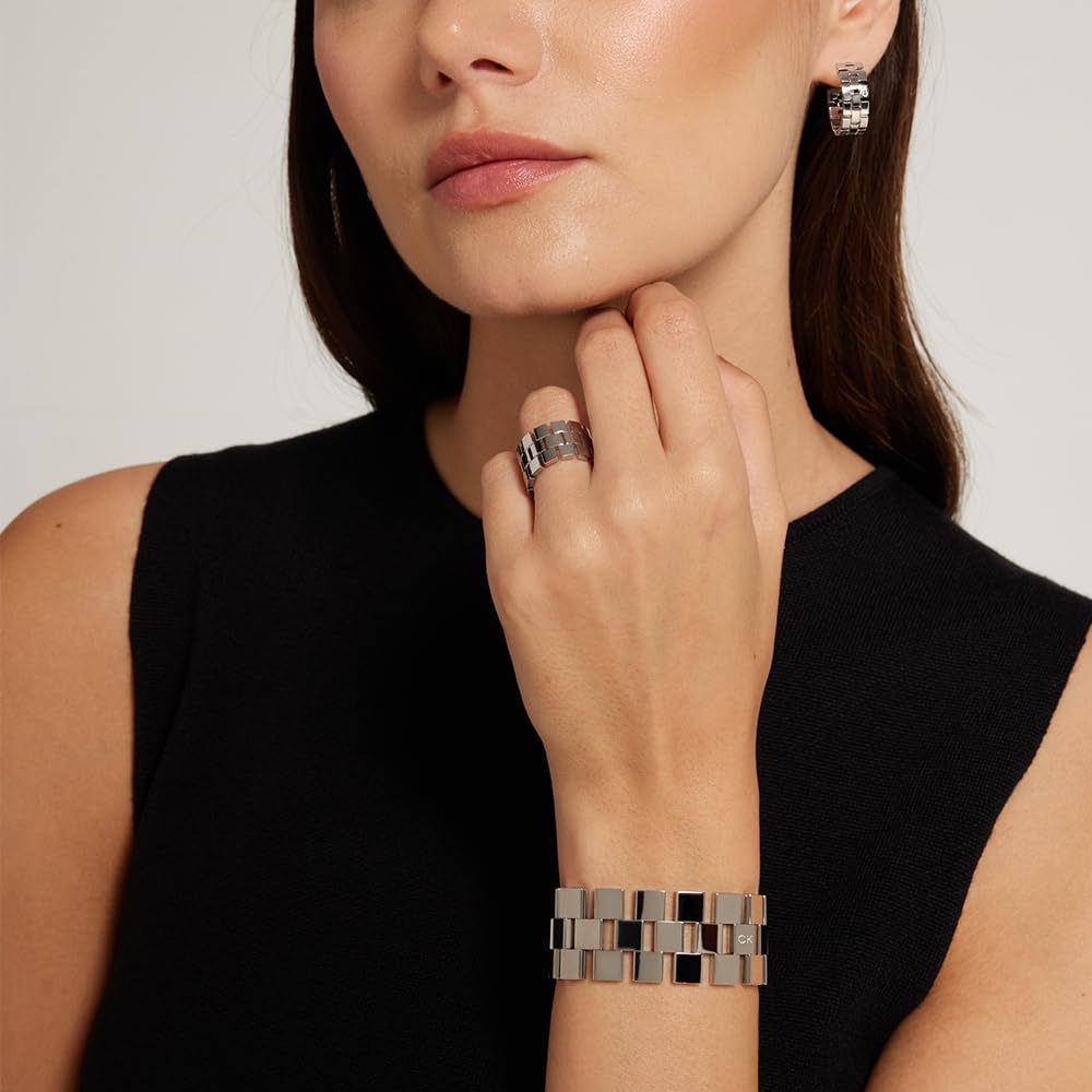 Calvin Klein Women's GEOMETRIC C-Shaped Stainless Steel Earrings - Silver & Gold Hoop Earrings for Everyday Wear & Special Occasions