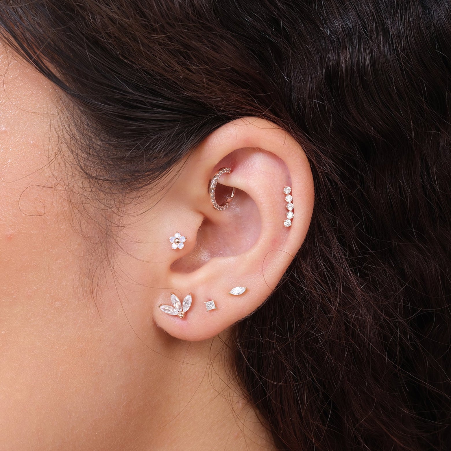 14K Yellow Gold Diamond Constellation Ear Climber Flat Back Stud Earrings - Perfect for Parties, Weddings & Everyday Elegance