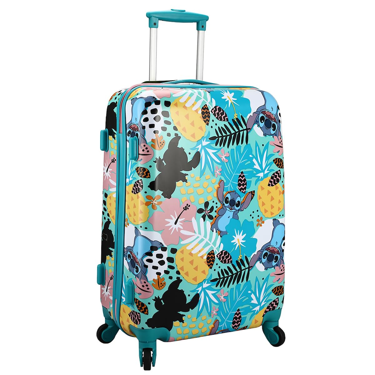 Bioworld Lilo & Stitch Tropical Print 20-Inch Blue Carry-On Rolling Suitcase - Perfect for Disney Vacations & Air Travel