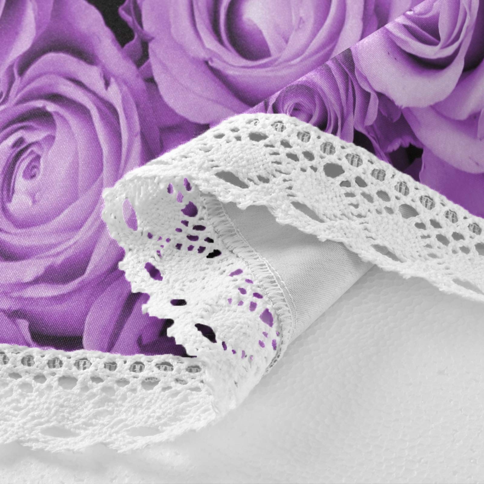 ALAZA 60 Inch Round Purple Rose Floral Tablecloth - Washable Polyester Lace Table Cover for Kitchen, Dining, Party & Picnic Decor - Perfect for Weddings, Tea Parties and Outdoor Events