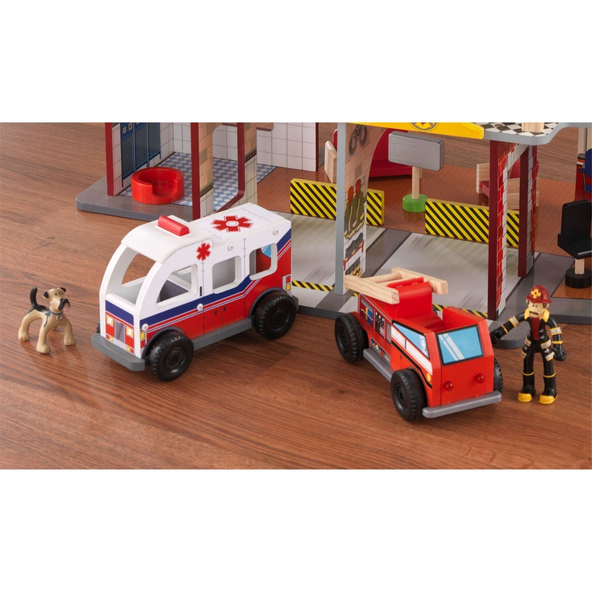 KidKraft Deluxe Fire Rescue Set - Wooden Fire Station Playset with Fire Truck & Accessories for Kids Ages 3+ | Pretend Play, Role Play & Imaginative Play for Toddlers & Preschoolers