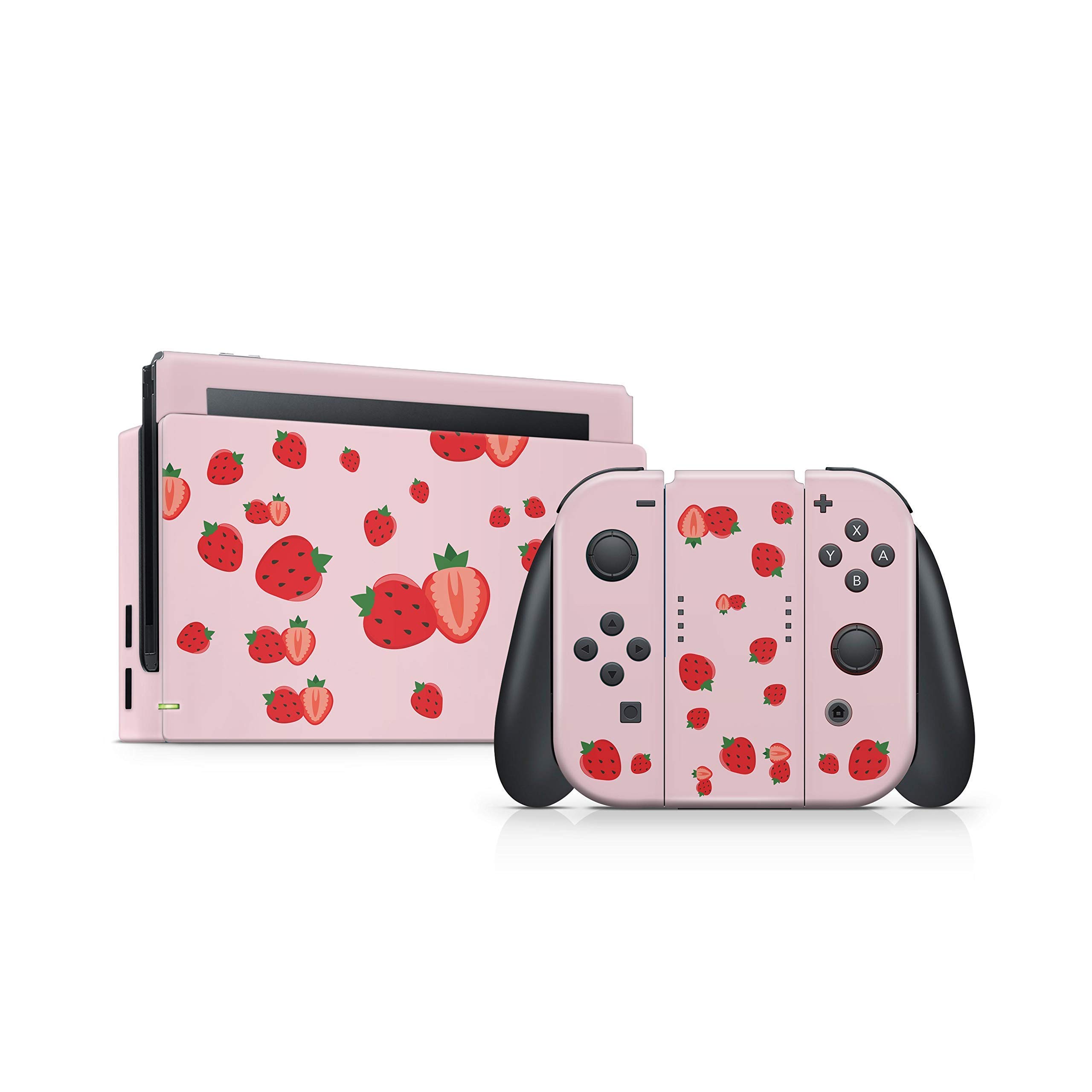 Kawaii Pink Strawberry Vinyl Skin Wrap for Nintendo Switch - Premium 3M Full Body Decal Stickers | Protective Cover for Gaming Console | Perfect for Girls, Teens & Anime Lovers
