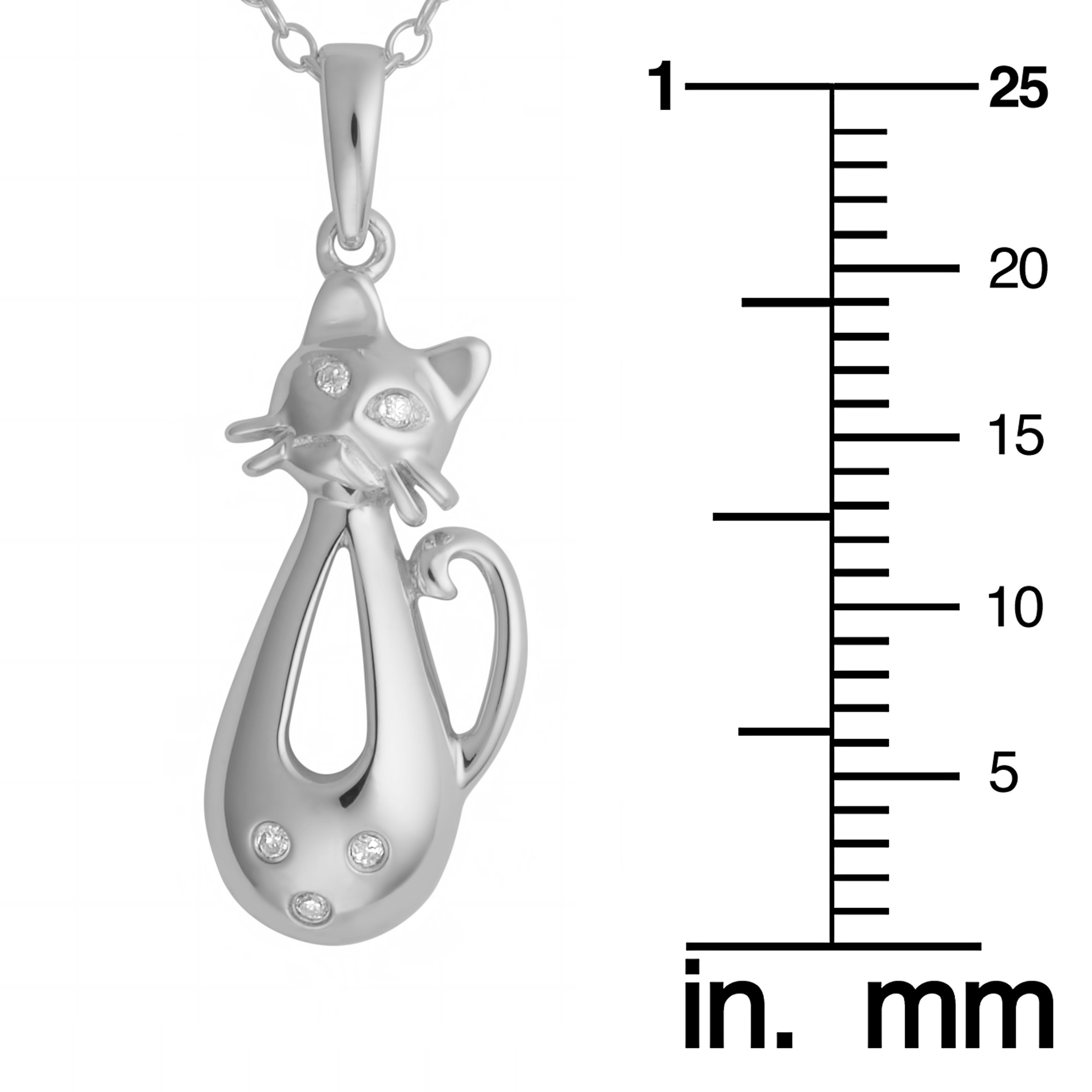 Kooljewelry Sterling Silver Diamond-Accent Cat Pendant Necklace - 18 Inch Chain for Women, Elegant Jewelry Gift for Cat Lovers, Perfect for Valentine's Day, Birthday & Anniversary