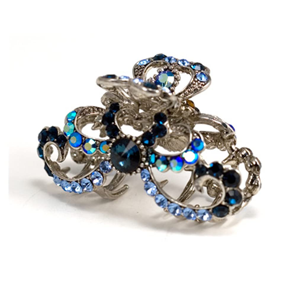 Medium Rhinestone Crystal Heart & Ribbon Hair Claw Clips - Elegant Hair Accessories for Women, Girls, Parties, Weddings & Special Occasions