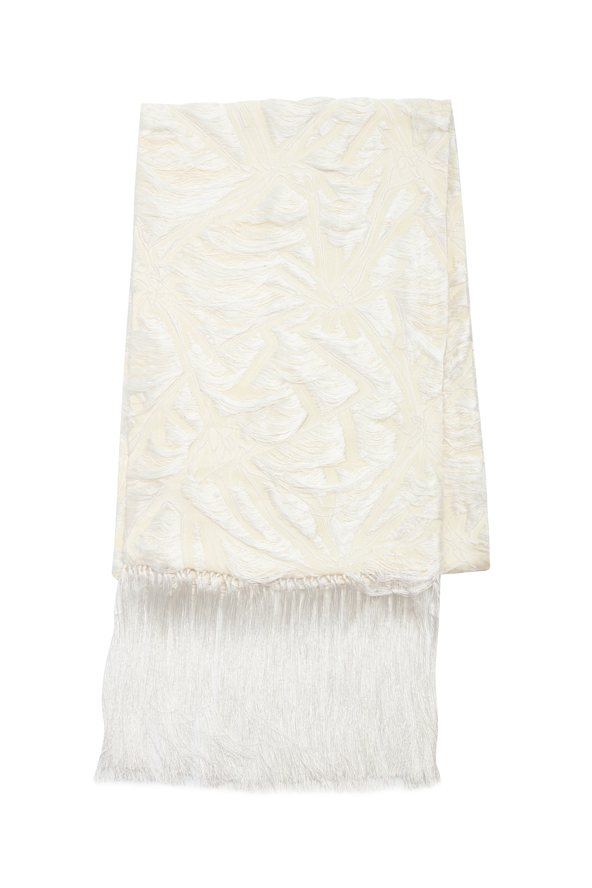 Blaine Fringe Scarf in Ivory - Premium Silk & Virgin Wool Jacquard Wrap for Women | Perfect for Fall Fashion, Office Wear & Evening Outfits