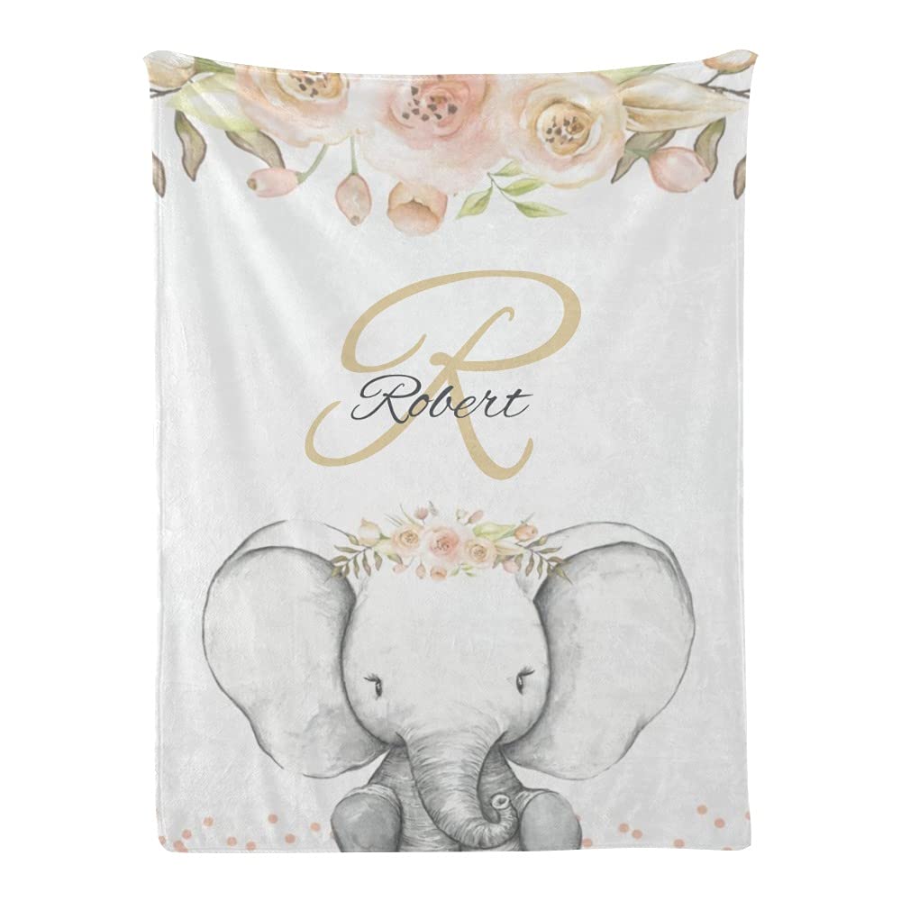 Custom Personalized Elephant Watercolor Baby Blanket with Name - Super Soft Fleece Nursery Blanket for Boys & Girls (30x40 Inches) - Perfect for Baby Showers, Birthdays & Nursery Decor