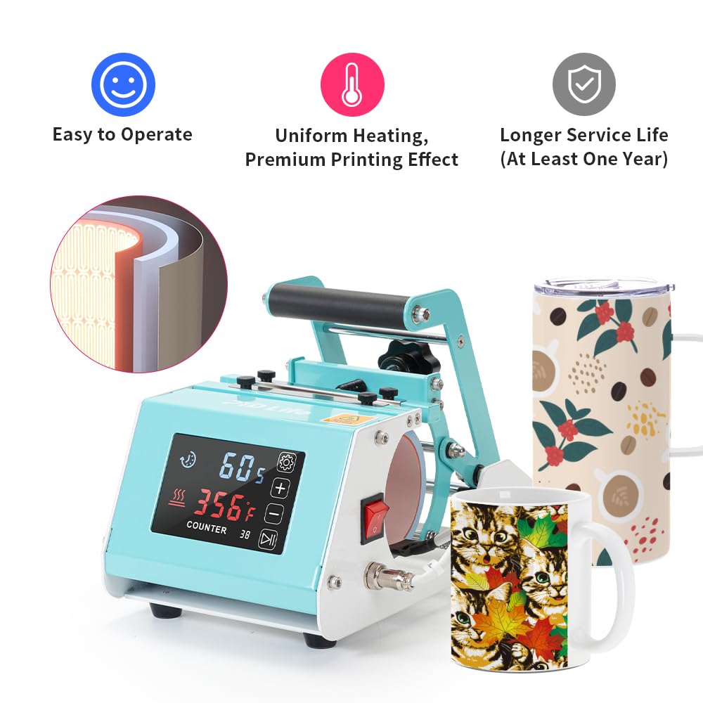 PYD Life 110V Mini Mug Heat Press Machine - Mint Green Tumbler Heat Press with Touch Screen for 11-15oz Sublimation Mugs & 18oz Sublimation Glass - Perfect for DIY Custom Drinkware, Home Business & Personalized Gifts