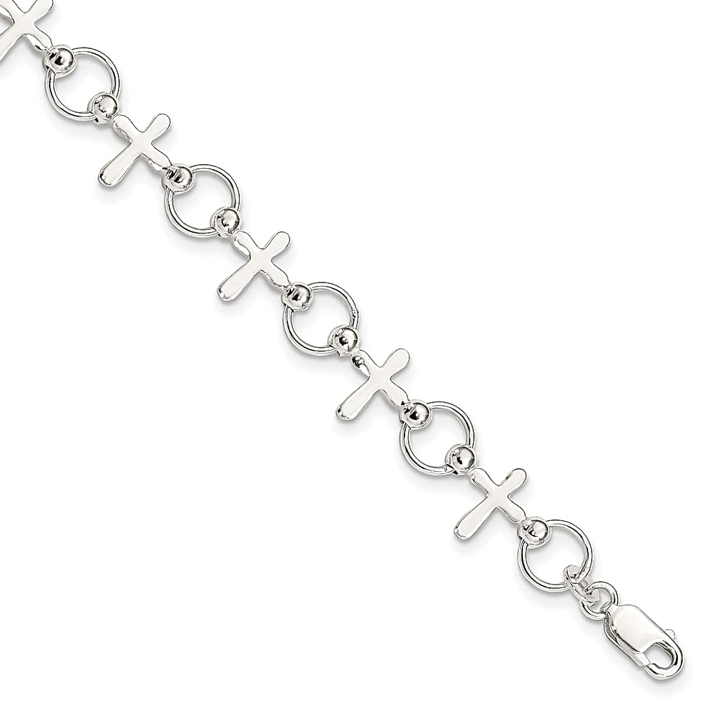 925 Sterling Silver Cross Religious Bracelet for Women - 7.5 Inch Adjustable Fine Jewelry - Christian Faith Gifts for Her - Perfect for Church, Baptism & Daily Wear