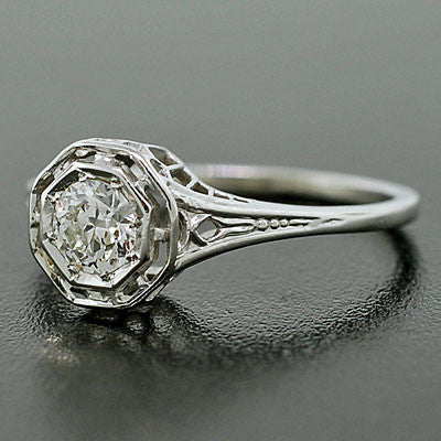 18kt Gold Art Deco Diamond Engagement Ring 0.27ct - Vintage Style Wedding Band for Proposal & Anniversary Gifts