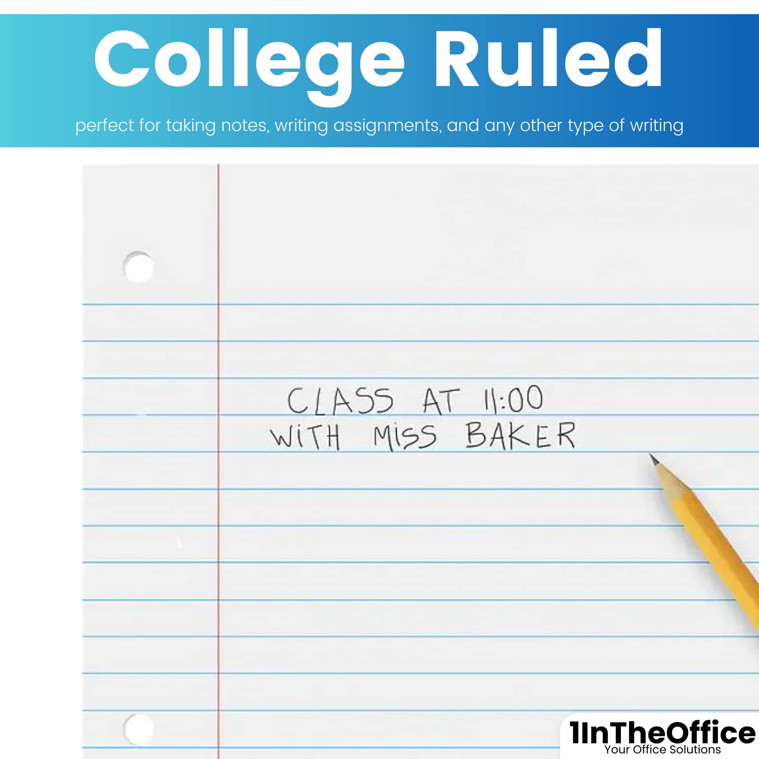 1InTheOffice Loose Leaf Paper College Ruled - 200 Sheets Letter Size, 3 Hole Punched for 3 Ring Binder, Lined Filler Paper for School, Office & Note Taking - Perfect for Students, Teachers & Professionals