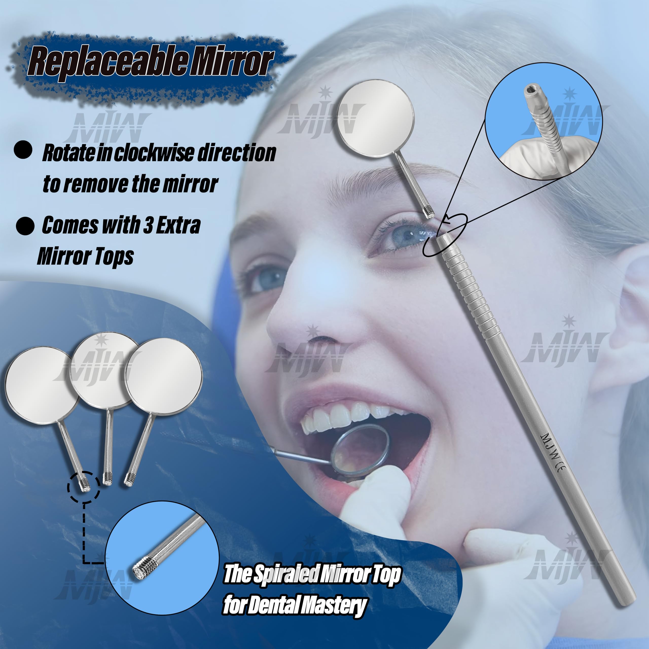 **3-Piece Replaceable Head Dental Mirror - Stainless Steel Front Surface Tooth Mirror for Dentists & Teeth Cleaning - Perfect for Oral Hygiene, Daily Use & Dental Inspections**