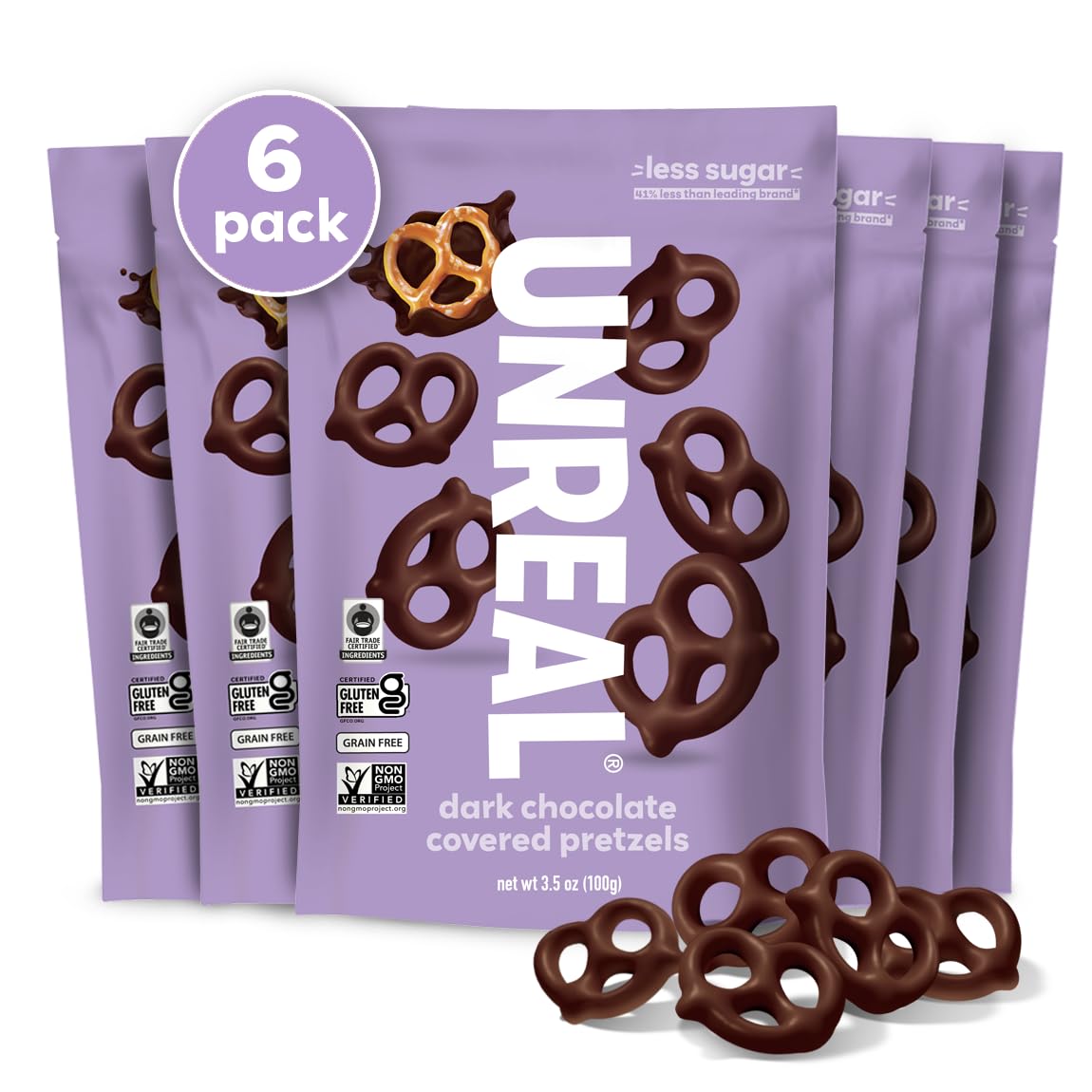 Dark Chocolate Covered Pretzels - Gluten Free, Non-GMO - 3.5oz (6 Pack) for Snacks & Gifts